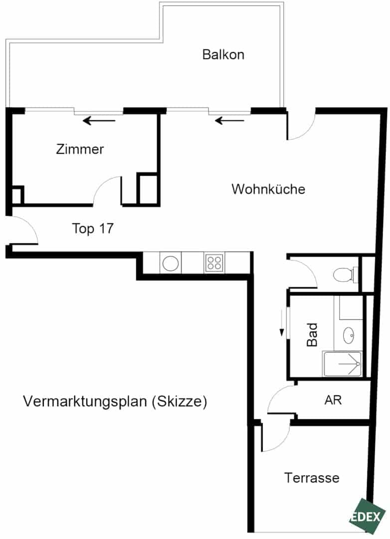 Grundriss Top 17 — Sandleiten 64 — 2 Zimmer — 54 m² — 4th floor — Balkon/Terrasse