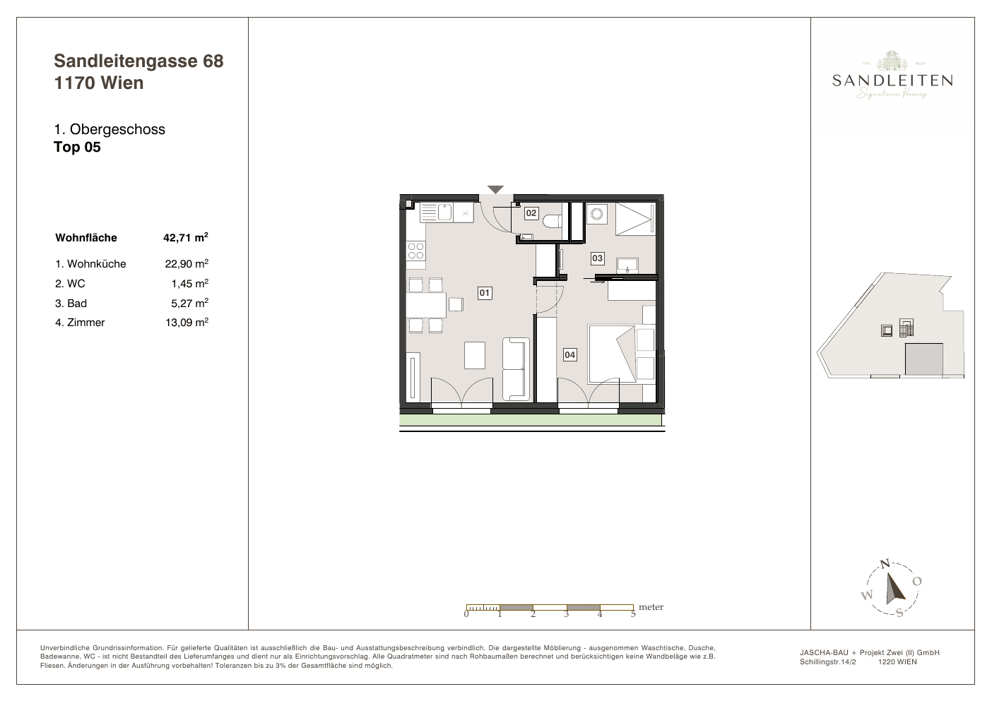 Grundriss Top 5 — Sandleitengasse 68 — 2 Zimmer — 42,7 m² — 1st floor