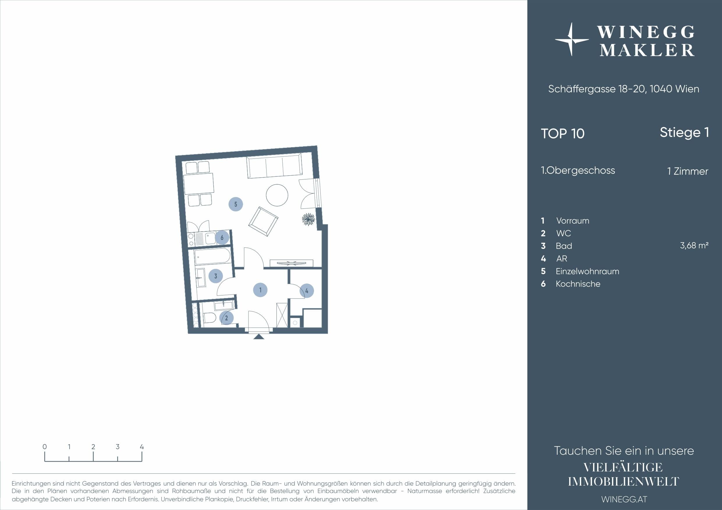 Grundriss Top 20/10 — Schäffergasse 18-20 — 1 Zimmer — 35,1 m² — 1st floor