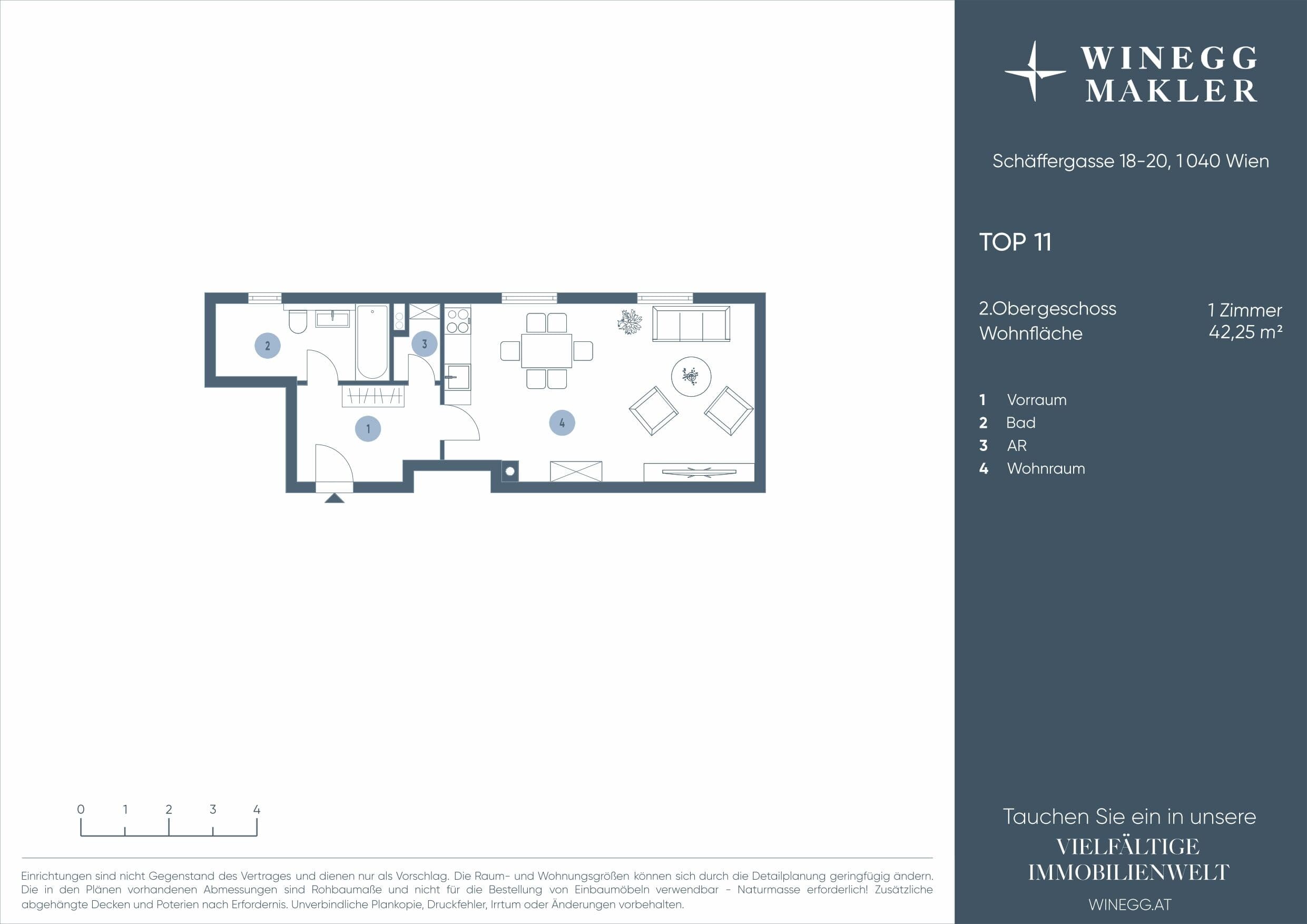 Grundriss Top 20/11 — Schäffergasse 18-20 — 1 Zimmer — 41,4 m² — 2nd floor