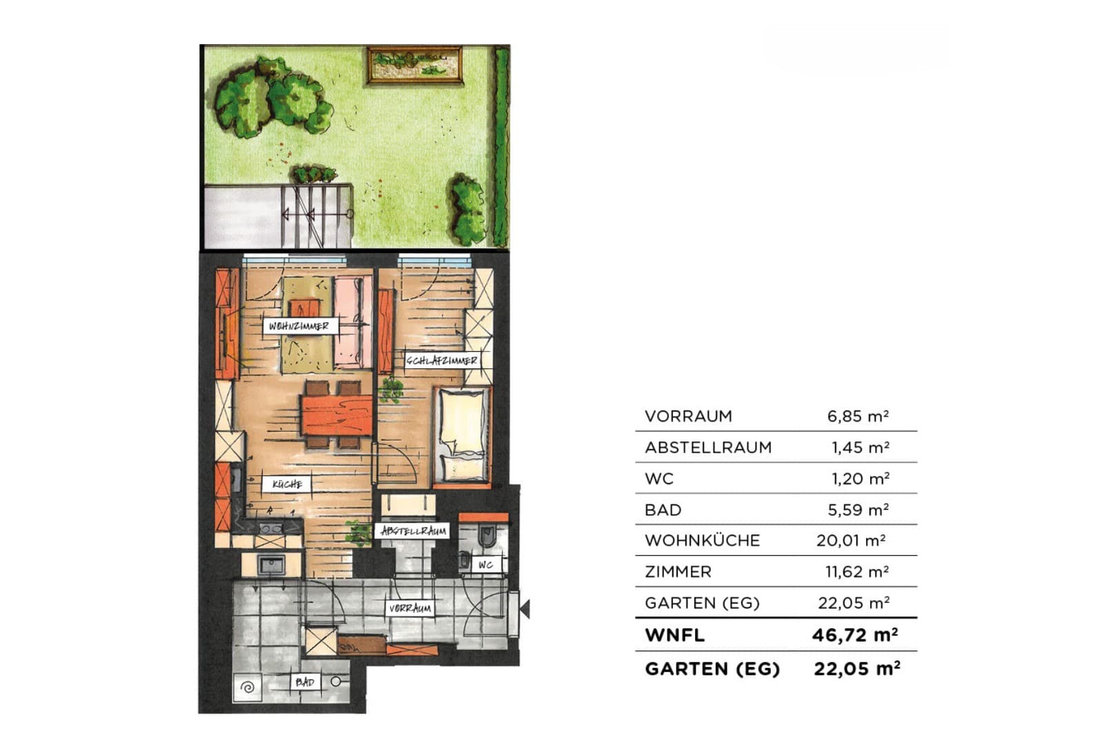 Grundriss Top 06 — soVie — 2 Zimmer — 46,7 m² — Ground floor