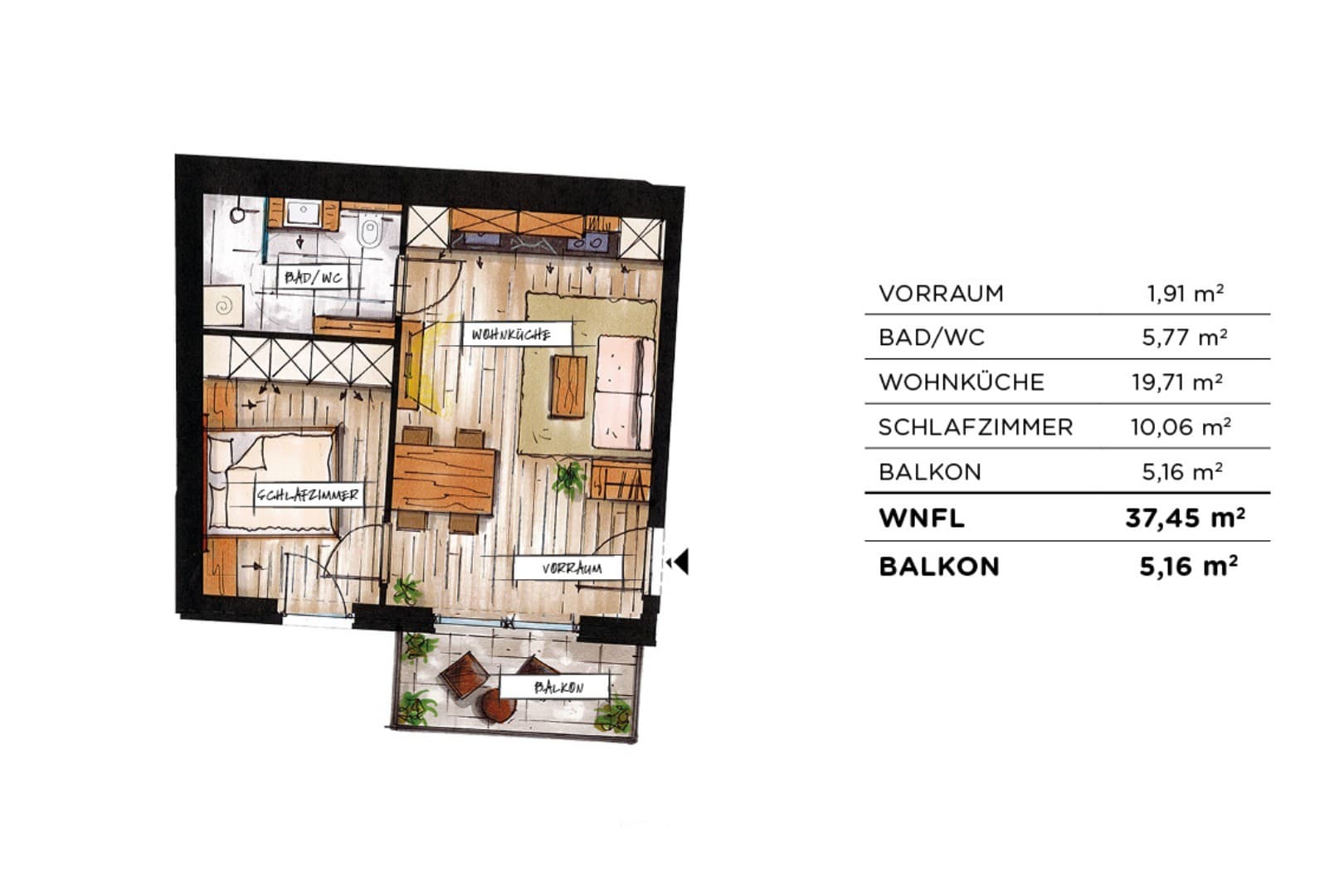 Grundriss Top 27 — soVie — 2 Zimmer — 37,5 m² — 1st floor