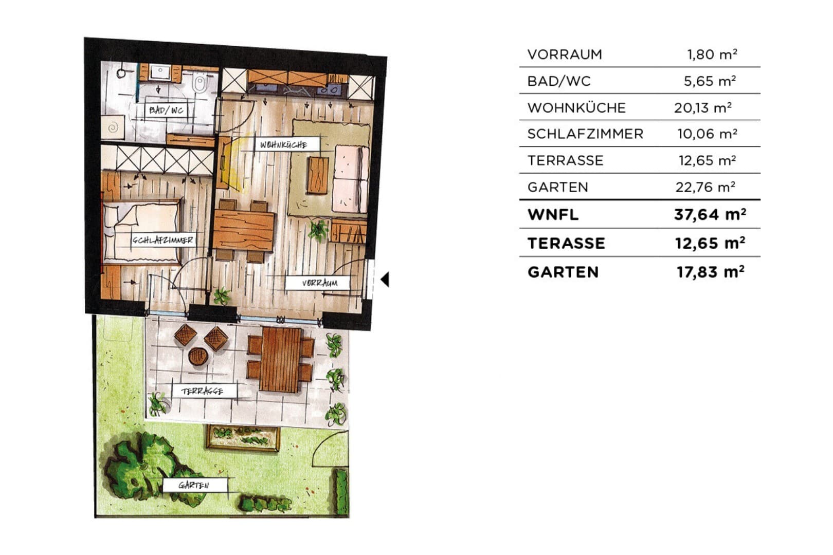 Grundriss Top 23 — soVie — 2 Zimmer — 37,6 m² — Ground floor