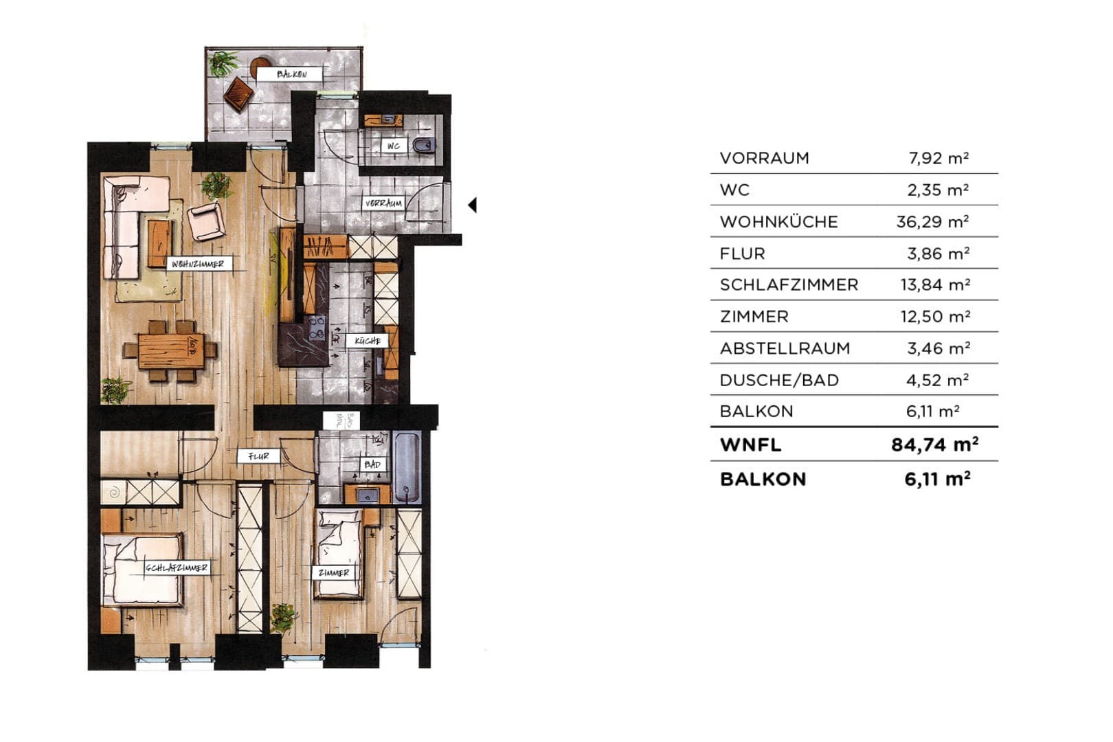 Grundriss Top 18 — soVie — 3 Zimmer — 84,7 m² — 3rd floor