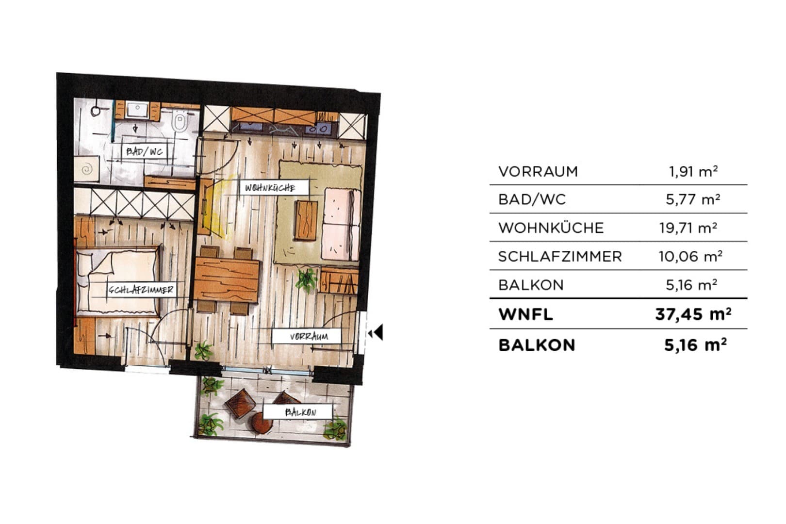 Grundriss Top 25 — soVie — 2 Zimmer — 37,5 m² — Ground floor