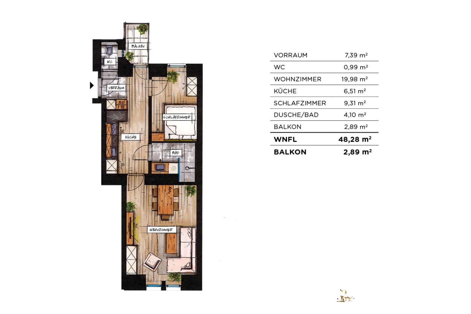 Grundriss Top 16 — soVie — 2 Zimmer — 48,3 m² — 3rd floor