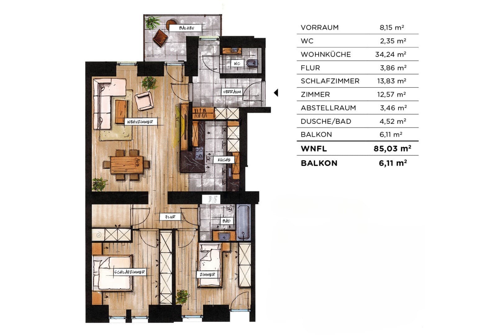 Grundriss Top 14 — soVie — 3 Zimmer — 85 m² — 2nd floor