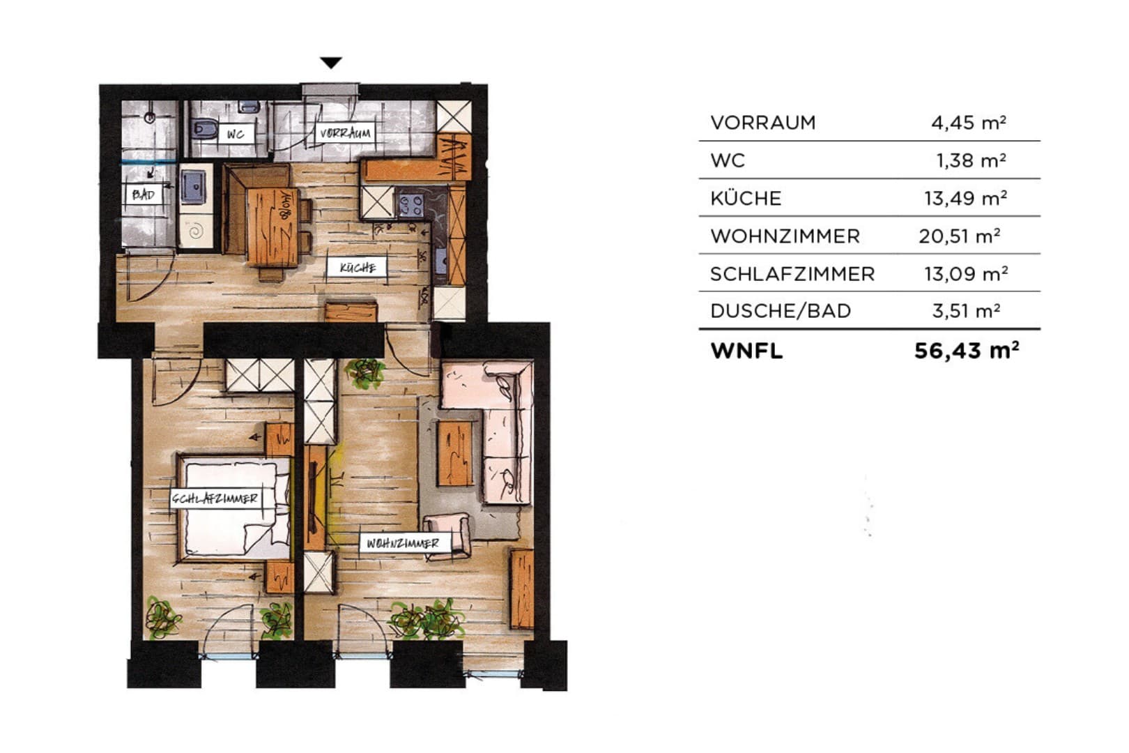 Grundriss Top 09 — soVie — 3 Zimmer — 56,4 m² — 1st floor