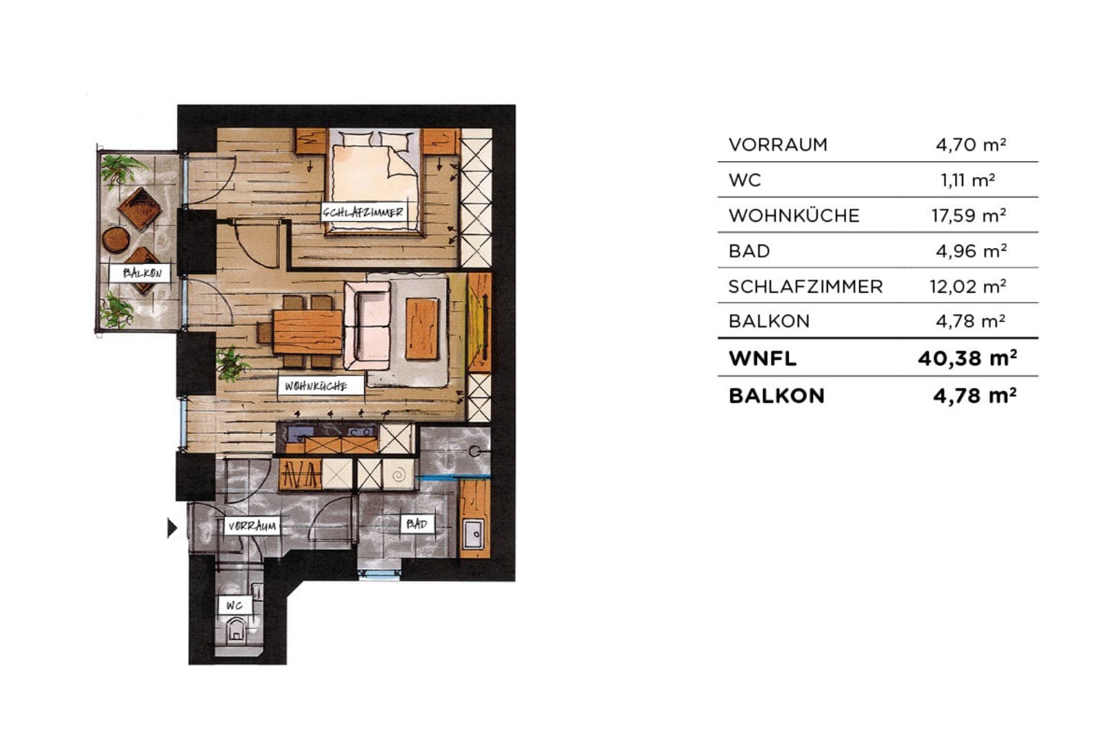 Grundriss Top 15 — soVie — 2 Zimmer — 40,4 m² — 2nd floor
