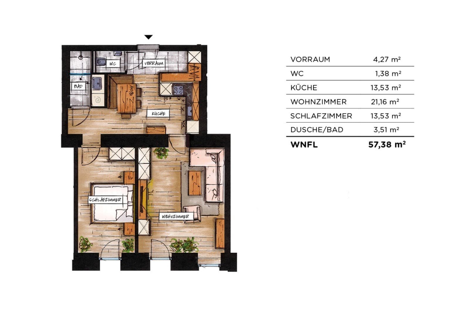 Grundriss Top 17 — soVie — 2 Zimmer — 57,4 m² — 3rd floor