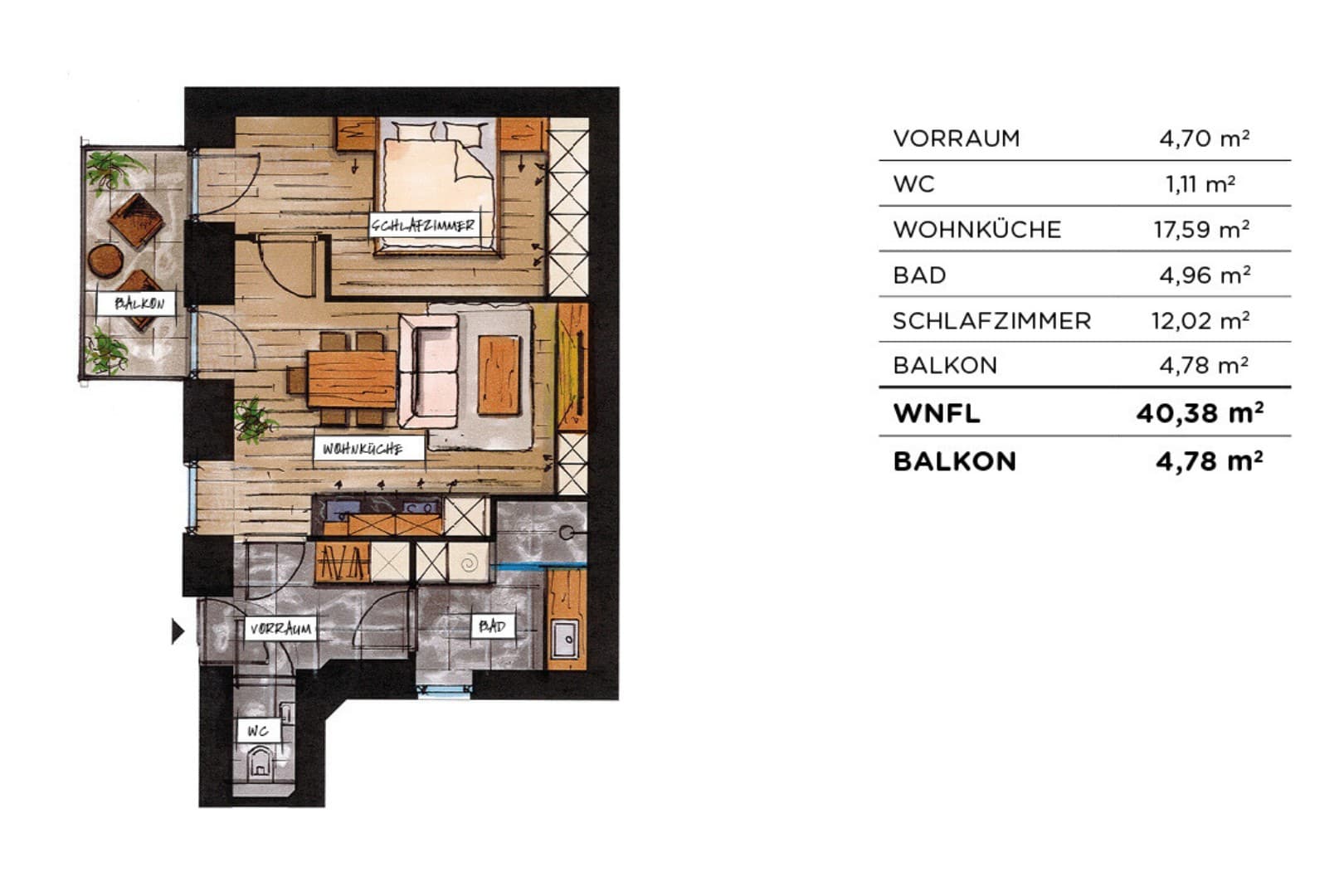 Grundriss Top 11 — soVie — 2 Zimmer — 40,4 m² — 1st floor