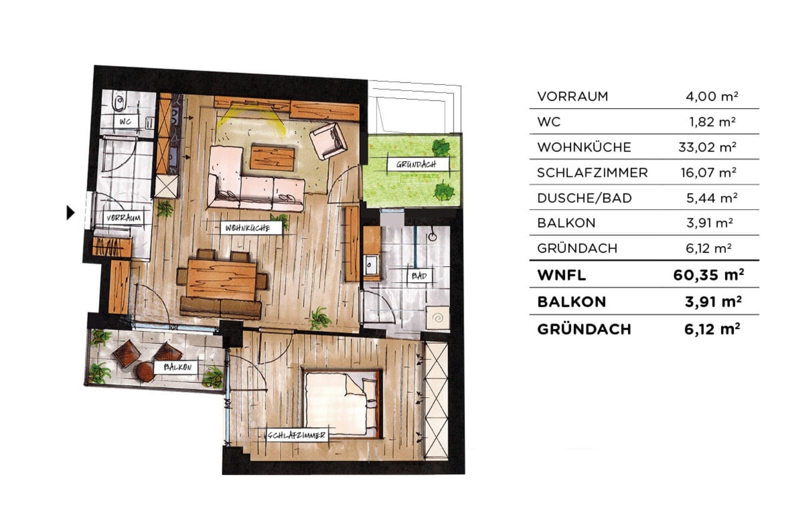 Grundriss Top 28 — soVie — 2 Zimmer — 60,4 m² — 1st floor