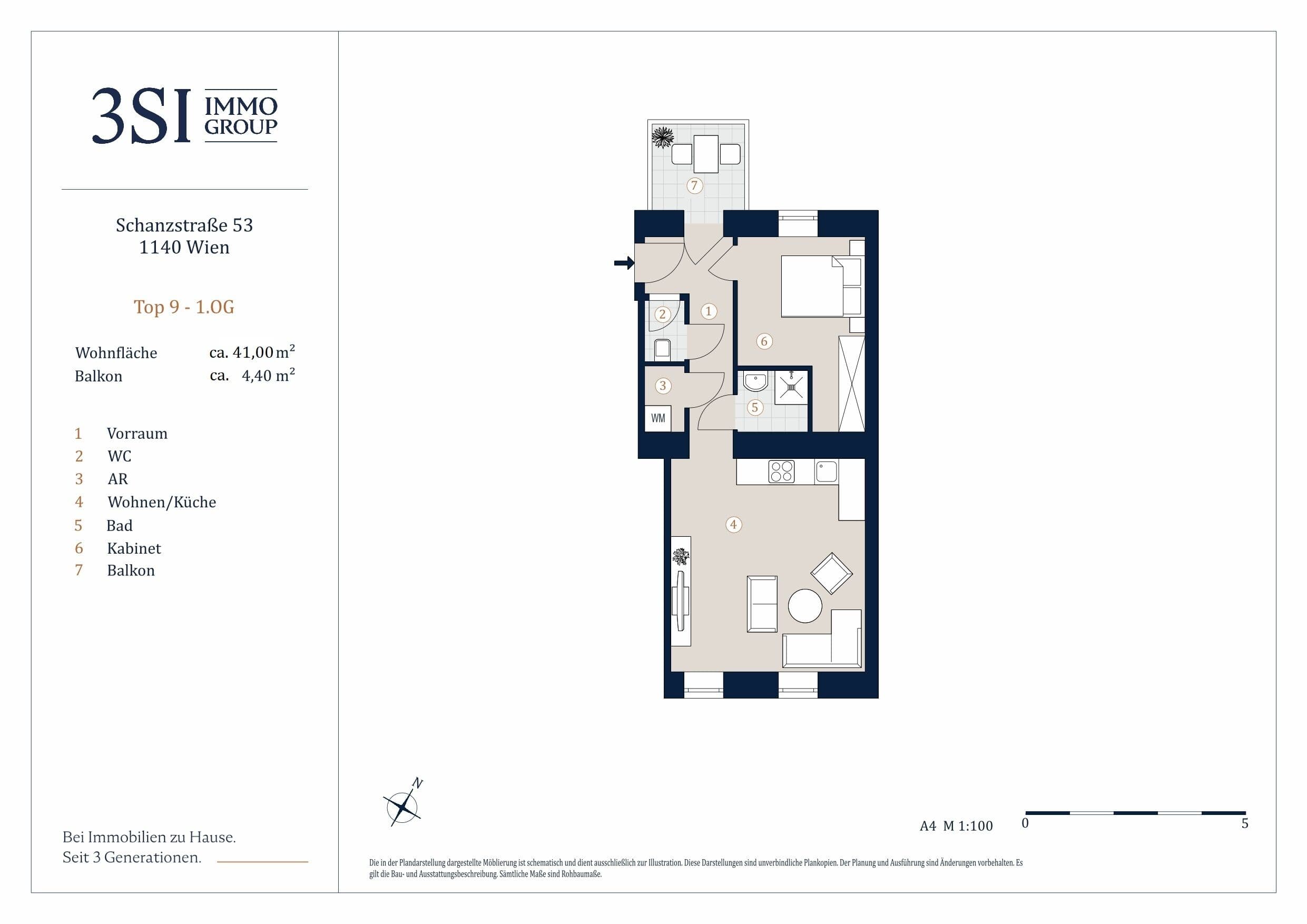 Grundriss Top 9 — Schanzstraße 53 — 2 Zimmer — 41 m² — 1st floor