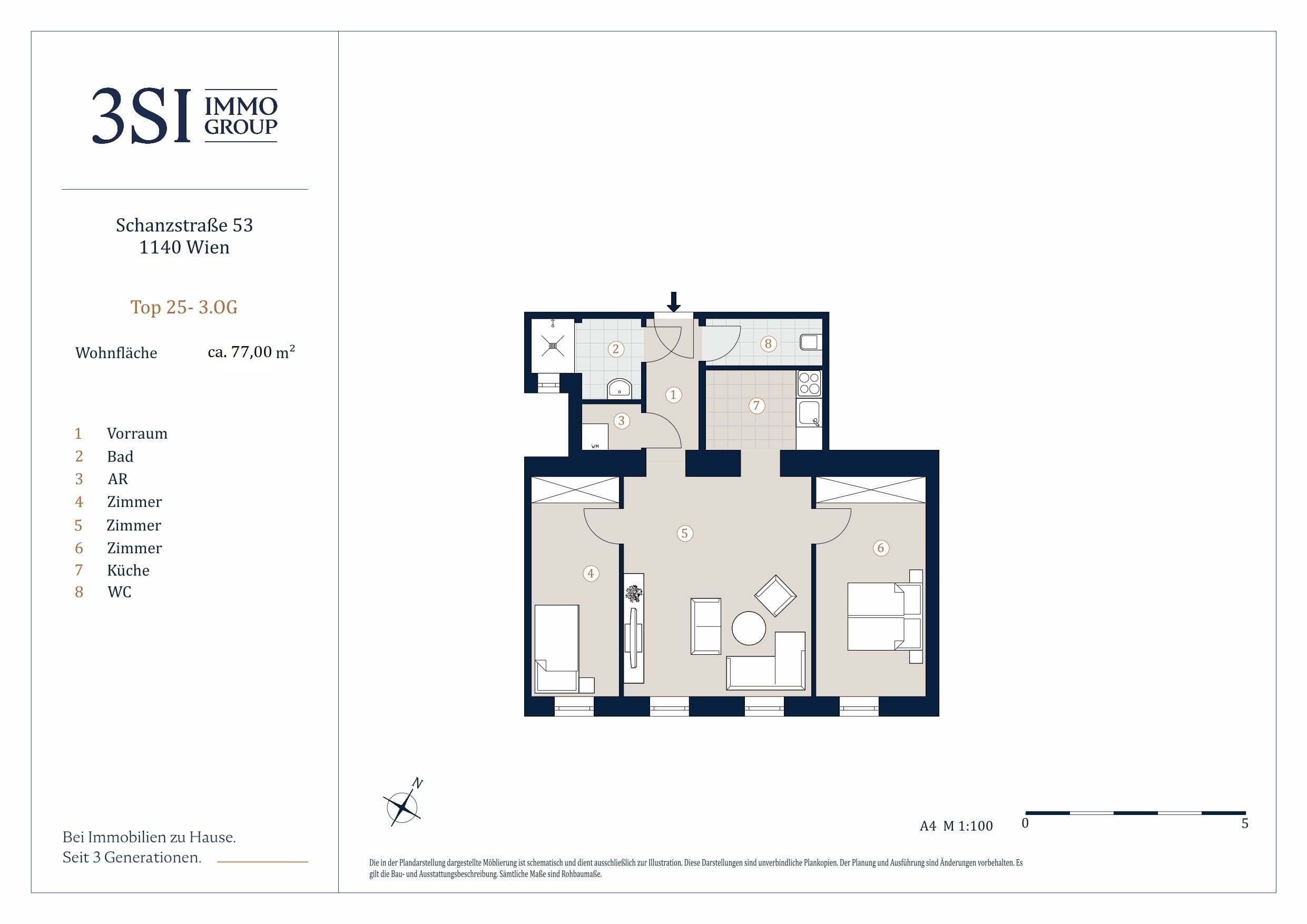 Grundriss Top 25-26 — Schanzstraße 53 — 4 Zimmer — 77 m² — 3rd floor