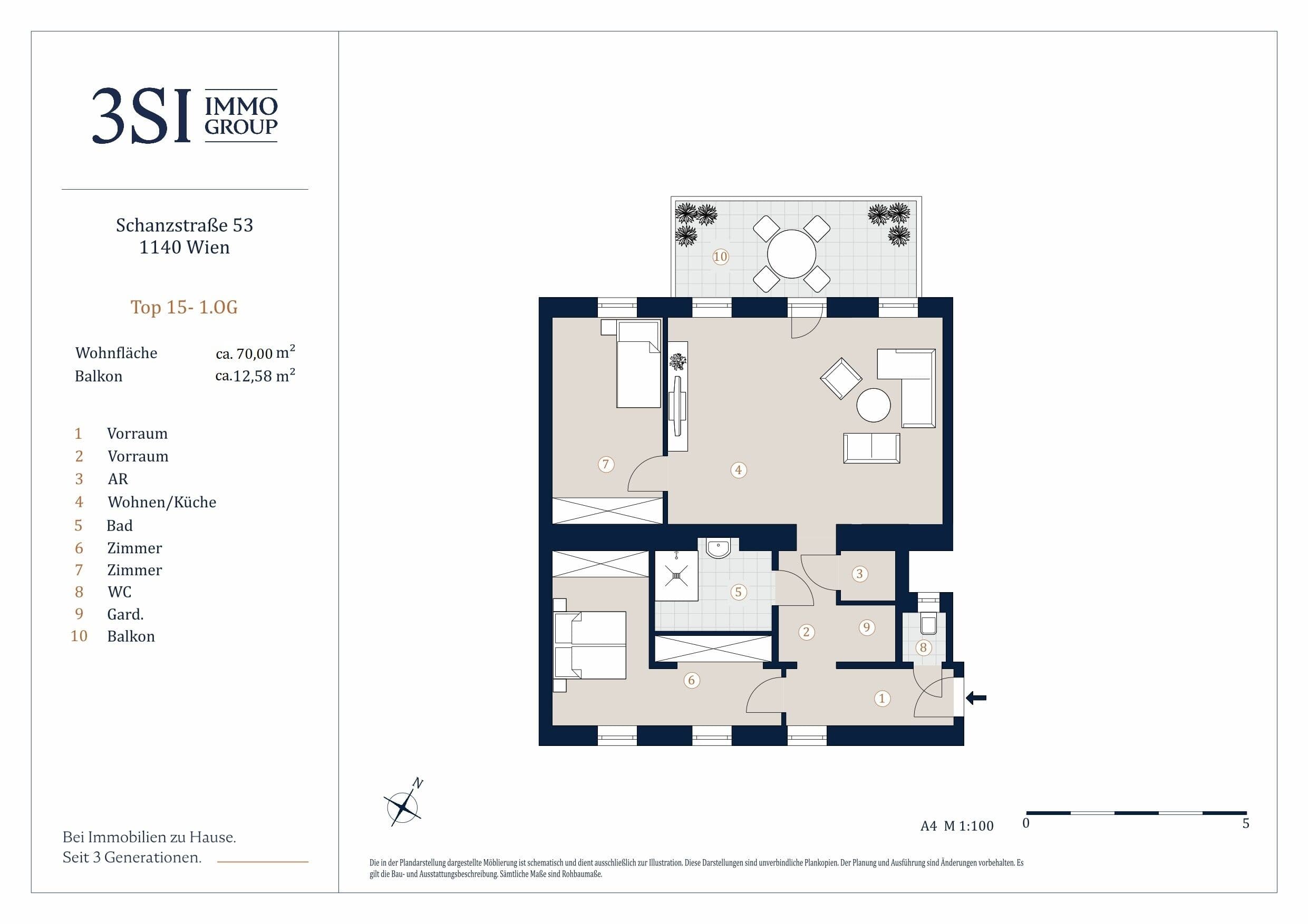 Grundriss Top 15-16 — Schanzstraße 53 — 3 Zimmer — 70 m² — 1st floor