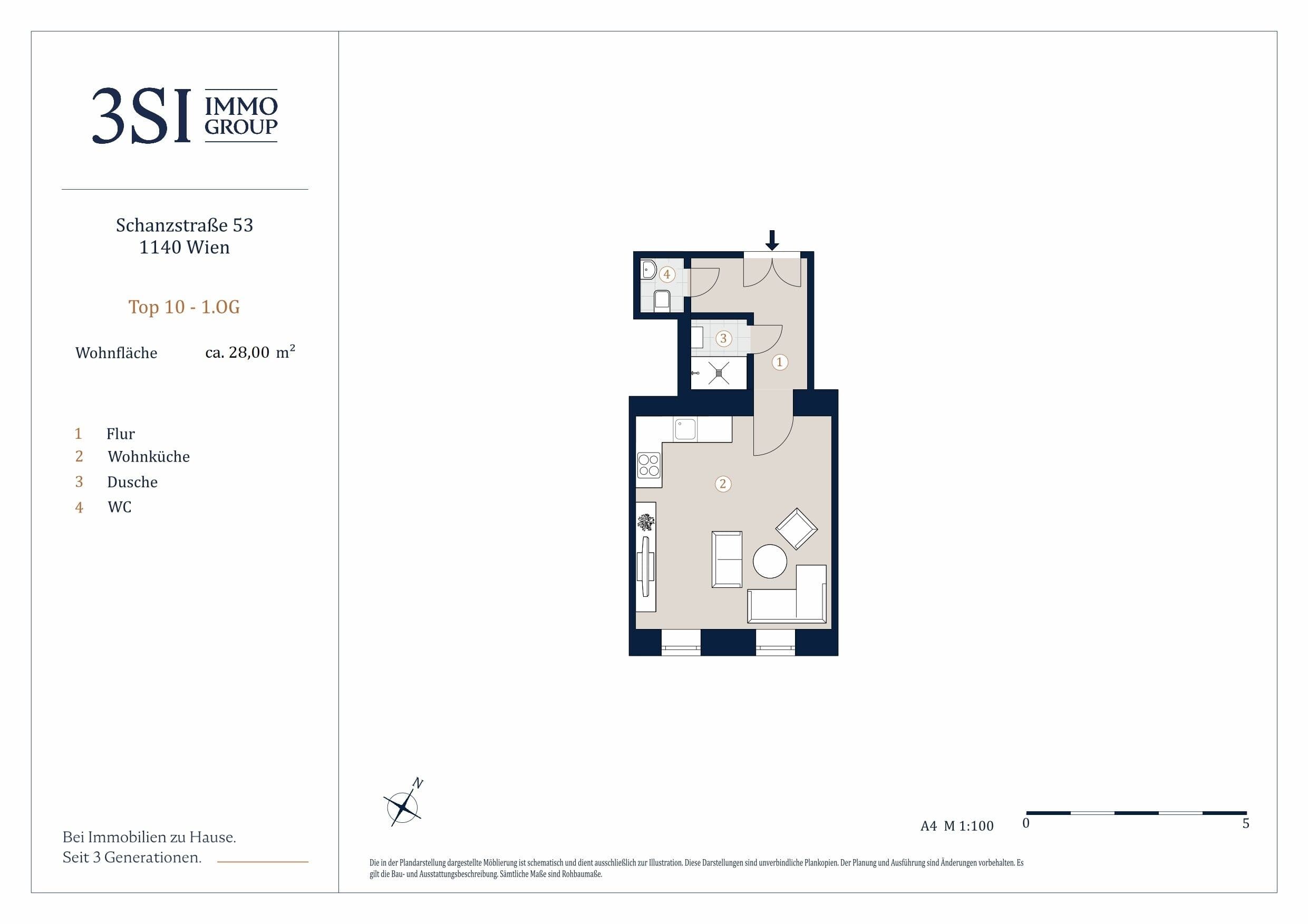 Grundriss Top 10 — Schanzstraße 53 — 1 Zimmer — 28 m² — 1st floor