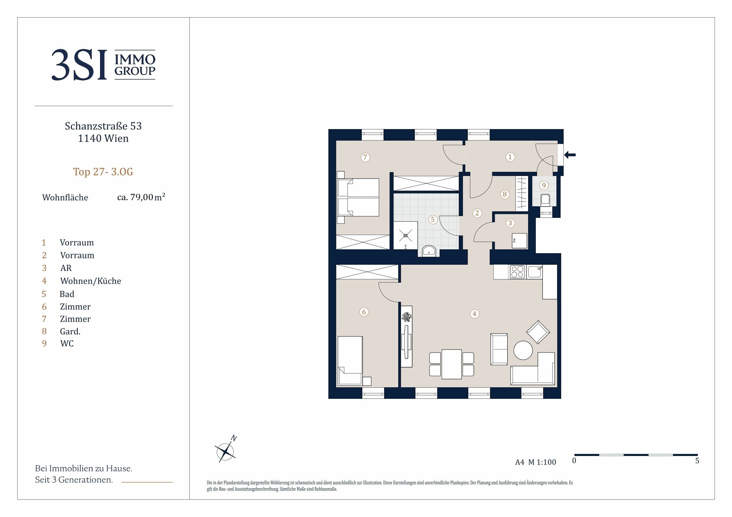 Grundriss Top 27-28 — Schanzstraße 53 — 3 Zimmer — 79 m² — 3rd floor