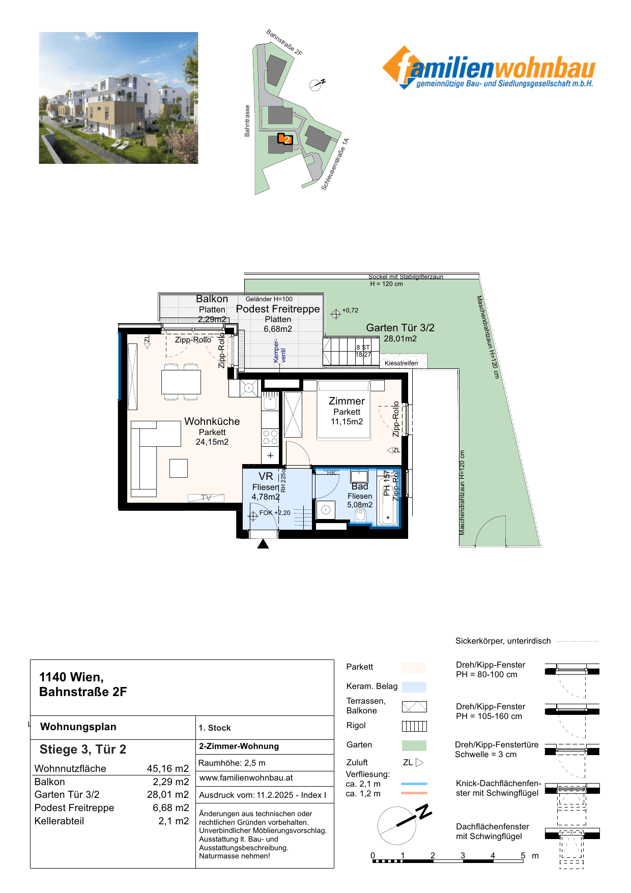 Grundriss Stiege 3 Top 2 — Schleusenstraße 1A / Bahnstraße 2F — 2 Zimmer — 45,2 m² — Ground floor