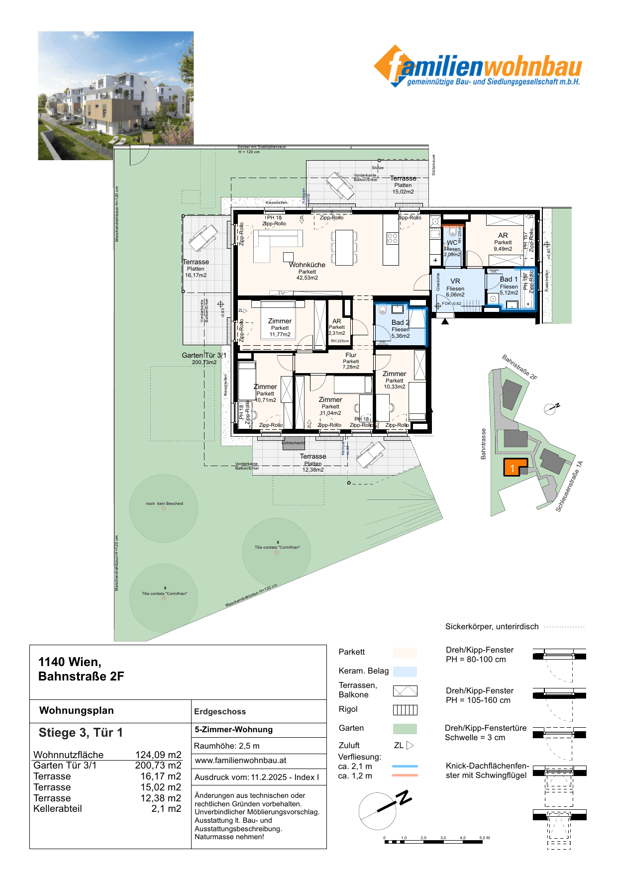 Grundriss Stiege 3 Top 1 — Schleusenstraße 1A / Bahnstraße 2F — 5 Zimmer — 124,1 m² — Ground floor