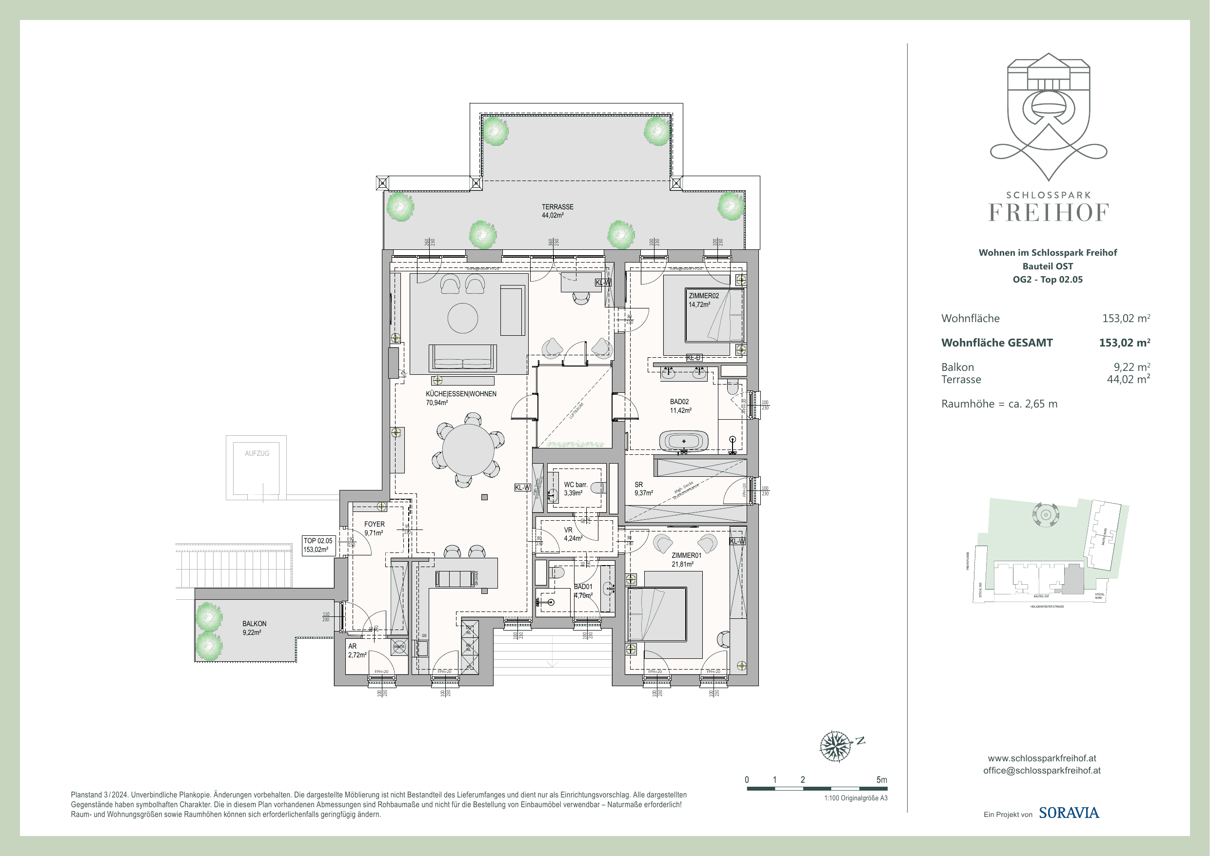 Grundriss Top O.02.05 — Schlosspark Freihof — 3 Zimmer — 153 m² — palace-residence