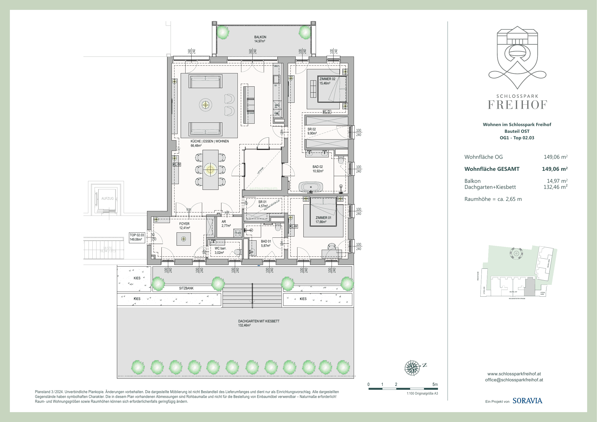 Grundriss Top O.02.03 — Schlosspark Freihof — 3 Zimmer — 149,1 m² — palace-residence