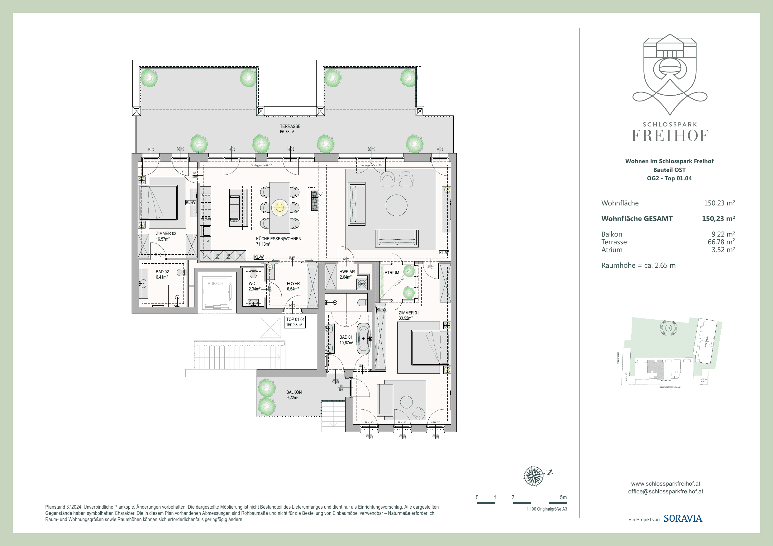 Grundriss Top O.1.04 — Schlosspark Freihof — 3 Zimmer — 150,2 m² — palace-residence