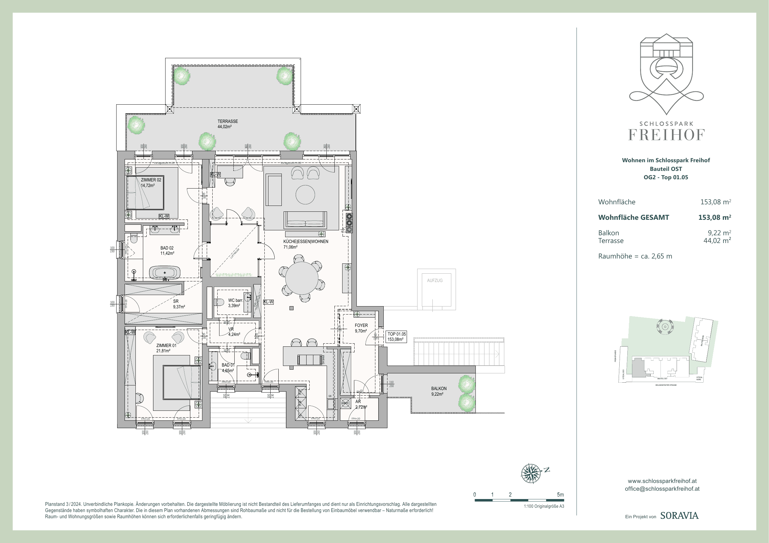 Grundriss Top O.1.05 — Schlosspark Freihof — 3 Zimmer — 153,1 m² — palace-residence