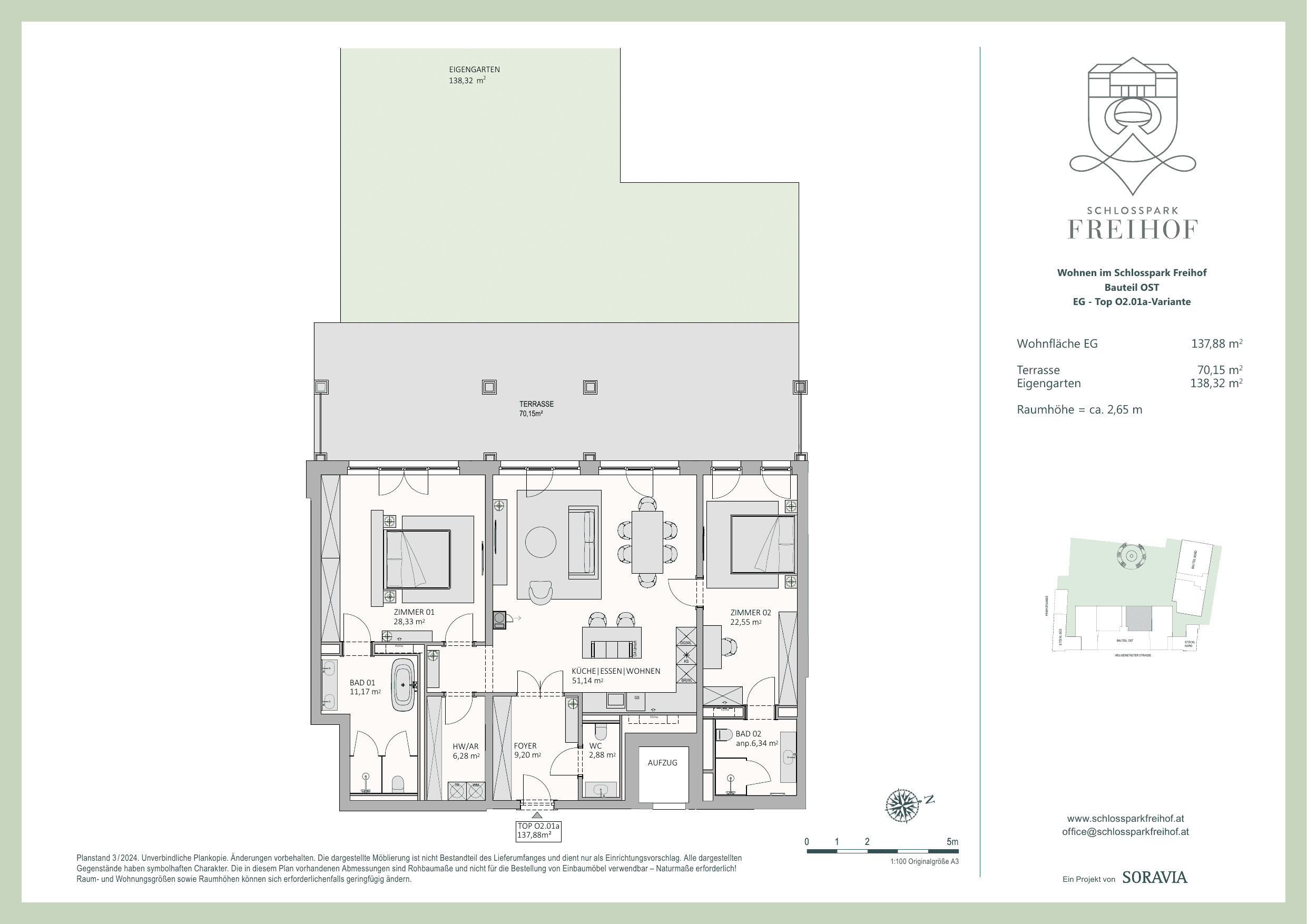 Grundriss Top O.02.01a — Schlosspark Freihof — 3 Zimmer — 137,9 m² — palace-residence