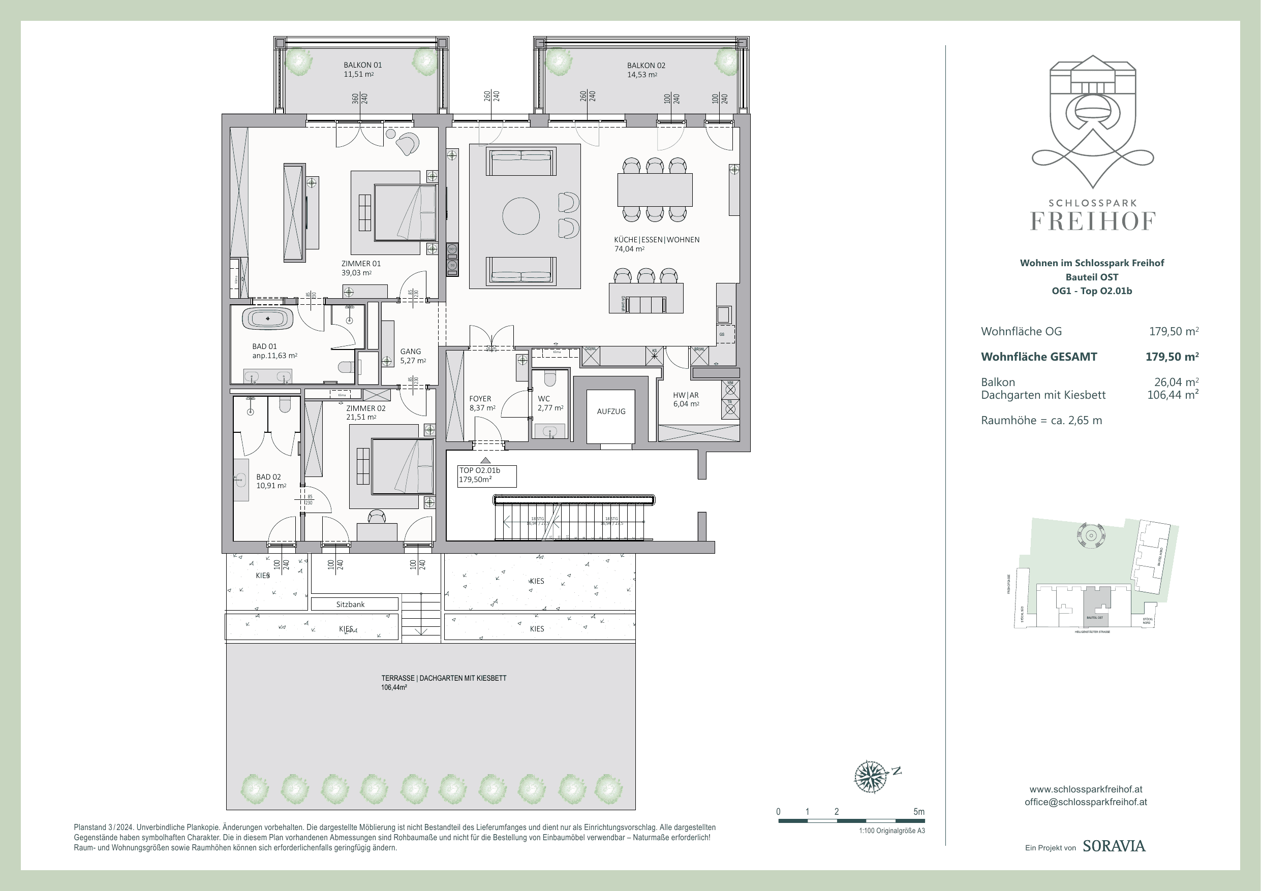 Grundriss Top O.02.01b — Schlosspark Freihof — 3 Zimmer — 179,5 m² — palace-residence