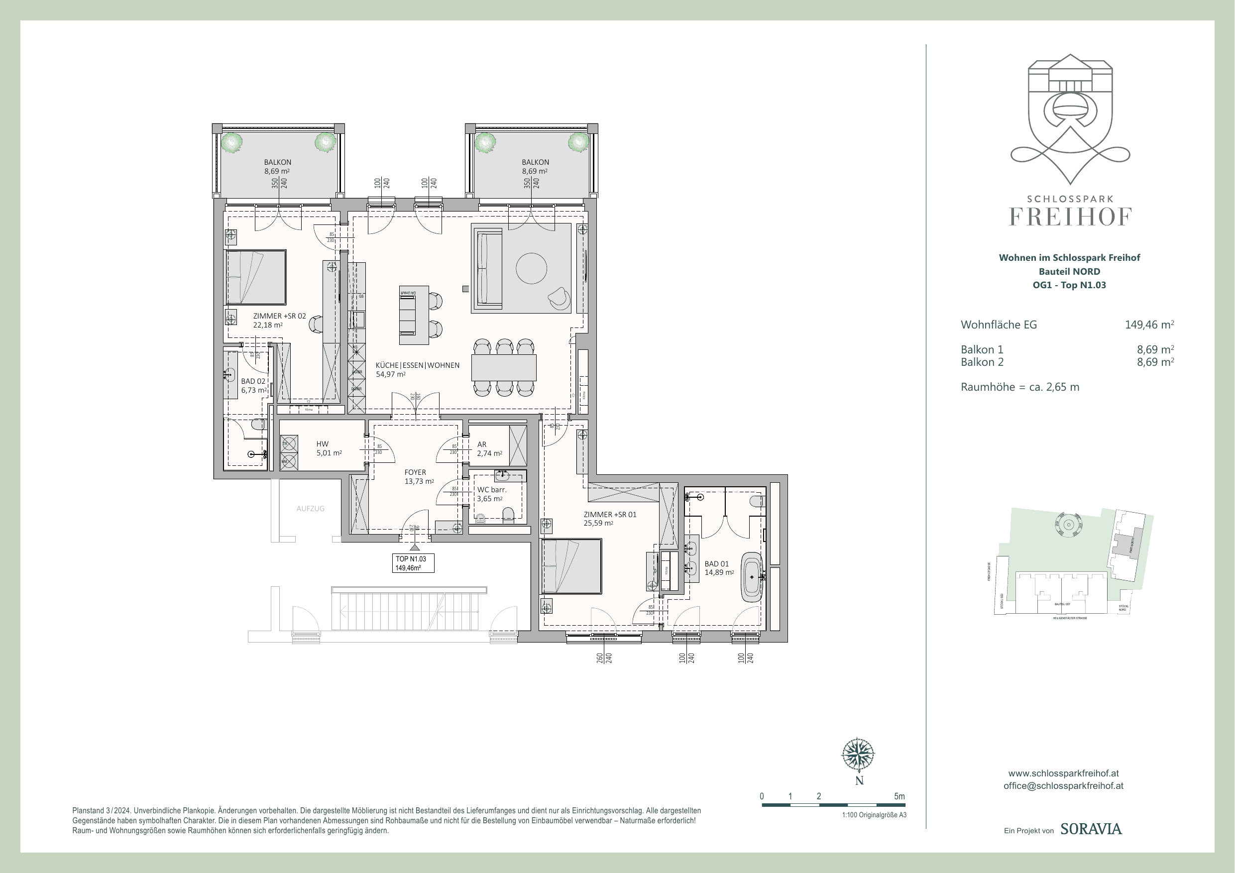 Grundriss Top N.1.03 — Schlosspark Freihof — 3 Zimmer — 149,5 m² — new-build