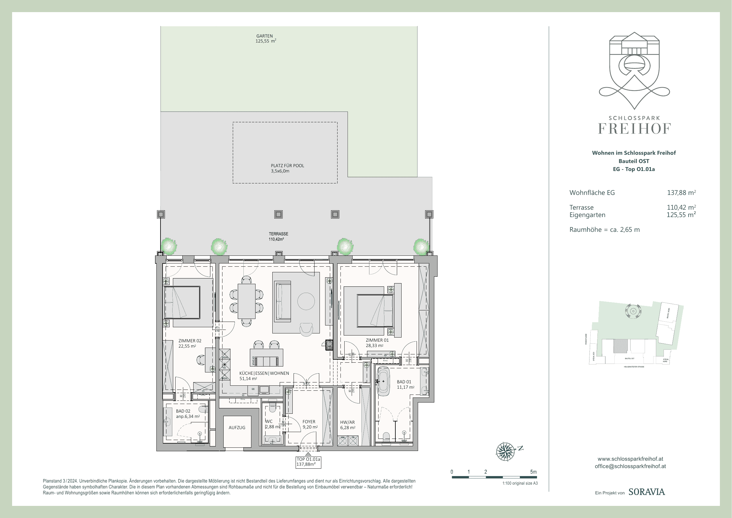 Grundriss Top O.1.01a — Schlosspark Freihof — 3 Zimmer — 137,9 m² — palace-residence