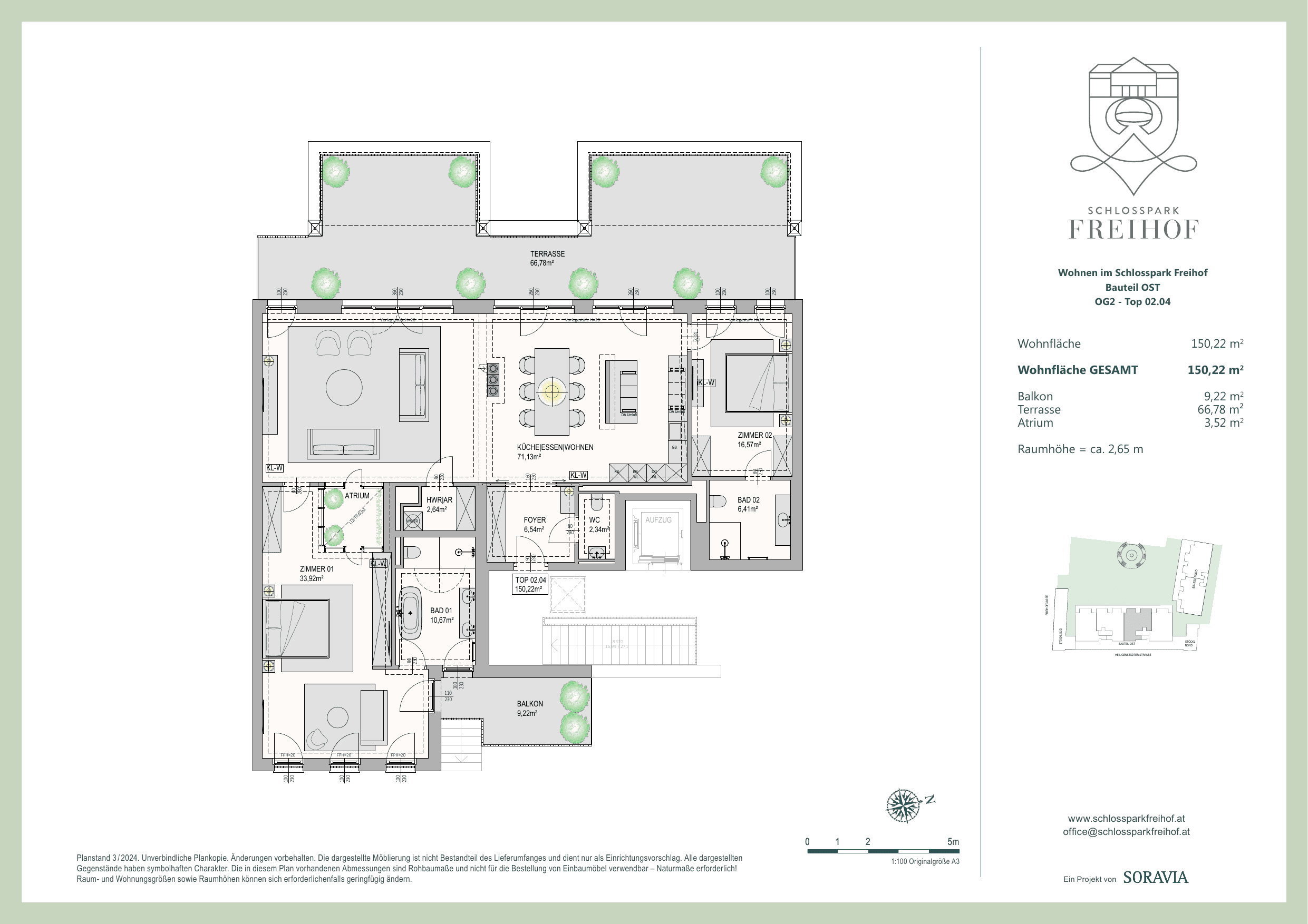 Grundriss Top O.02.04 — Schlosspark Freihof — 3 Zimmer — 150,2 m² — palace-residence