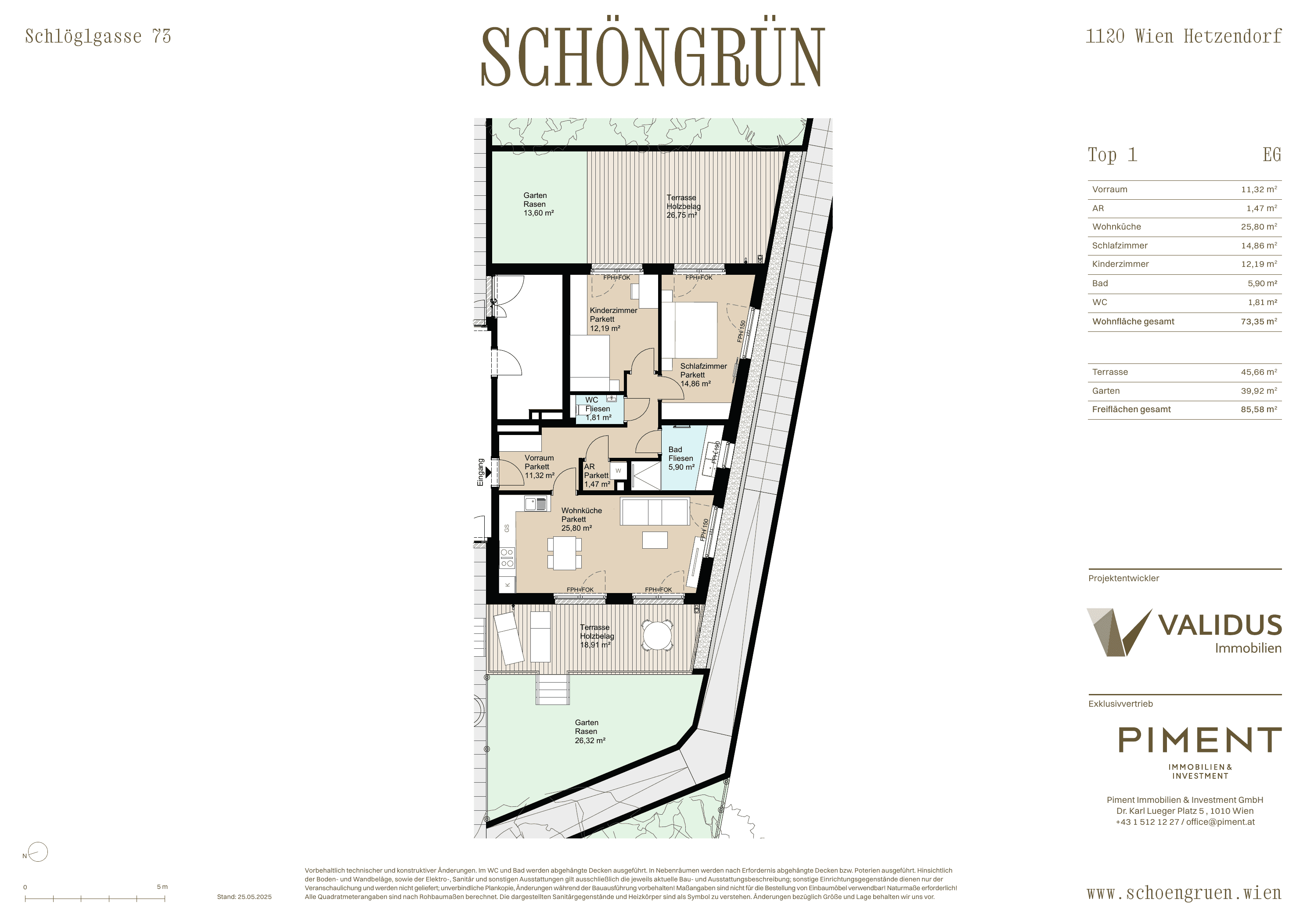 Grundriss Top 1 — Schöngrün — 3 Zimmer — 73,4 m² — Ground floor