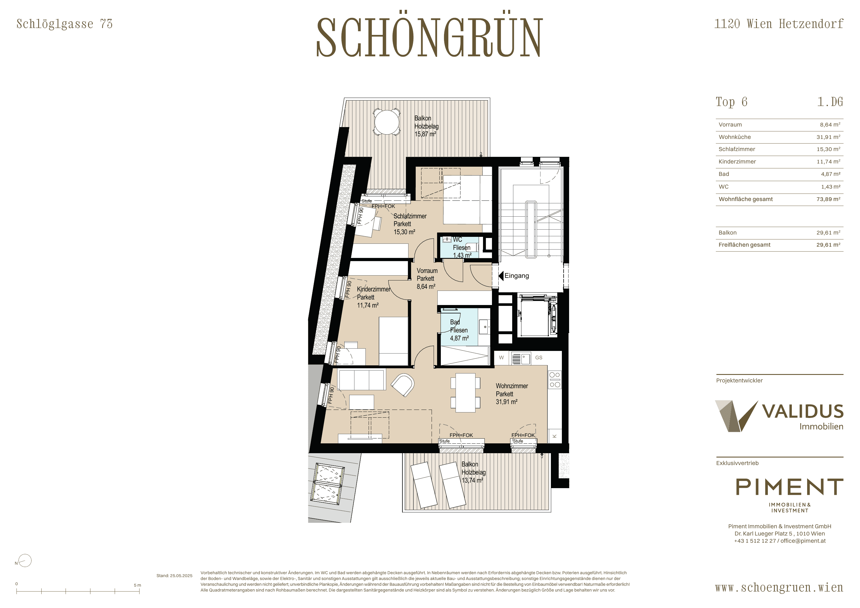 Grundriss Top 6 — Schöngrün — 3 Zimmer — 74 m² — 1st attic floor