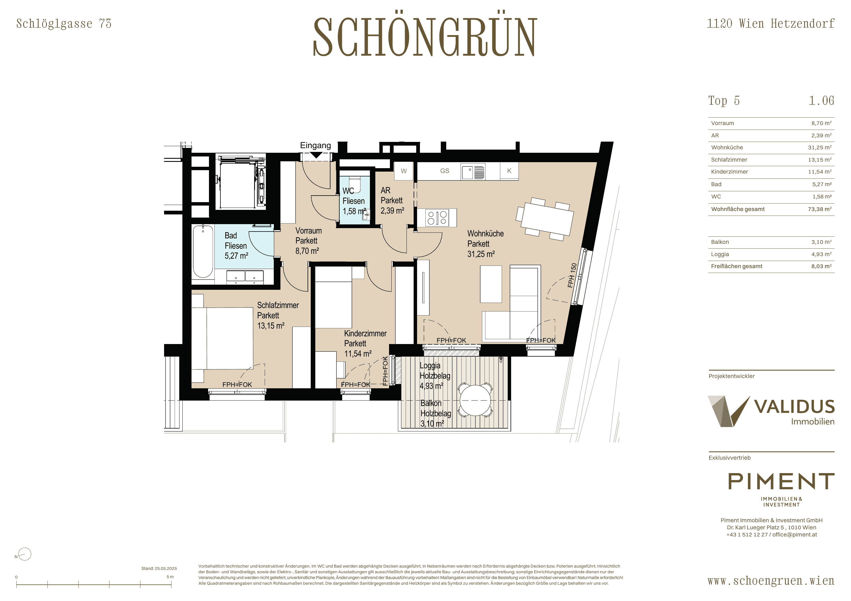 Grundriss Top 5 — Schöngrün — 3 Zimmer — 73 m² — 1st floor