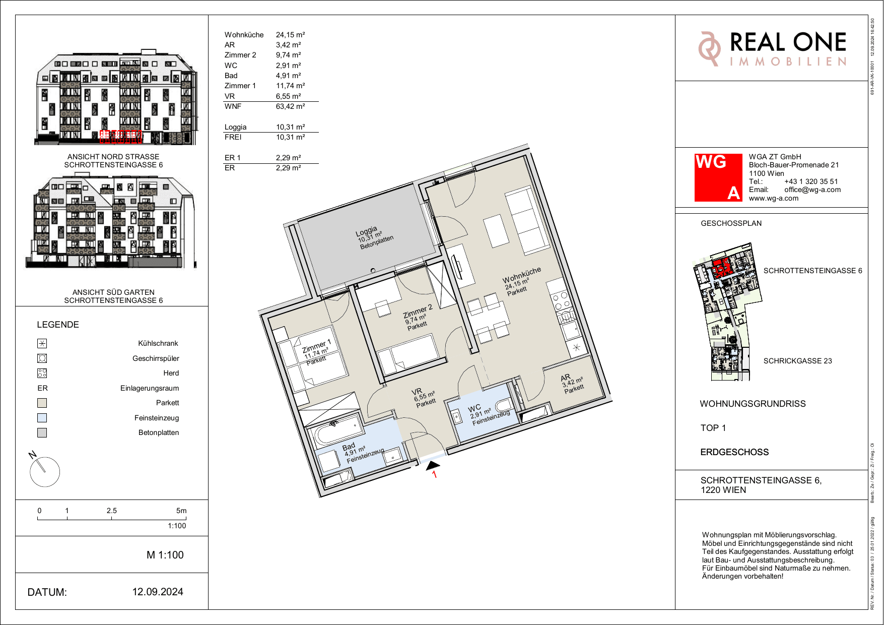 Grundriss Top 1 — Schrottensteingasse 6 — 3 Zimmer — 63,4 m² — Ground floor