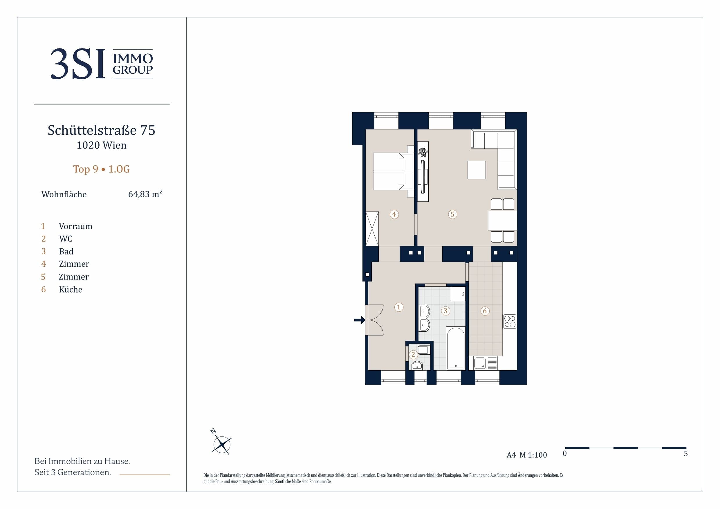 Grundriss Top 9 U — Schüttelstraße 75 — 2 Zimmer — 64,8 m² — 1st floor