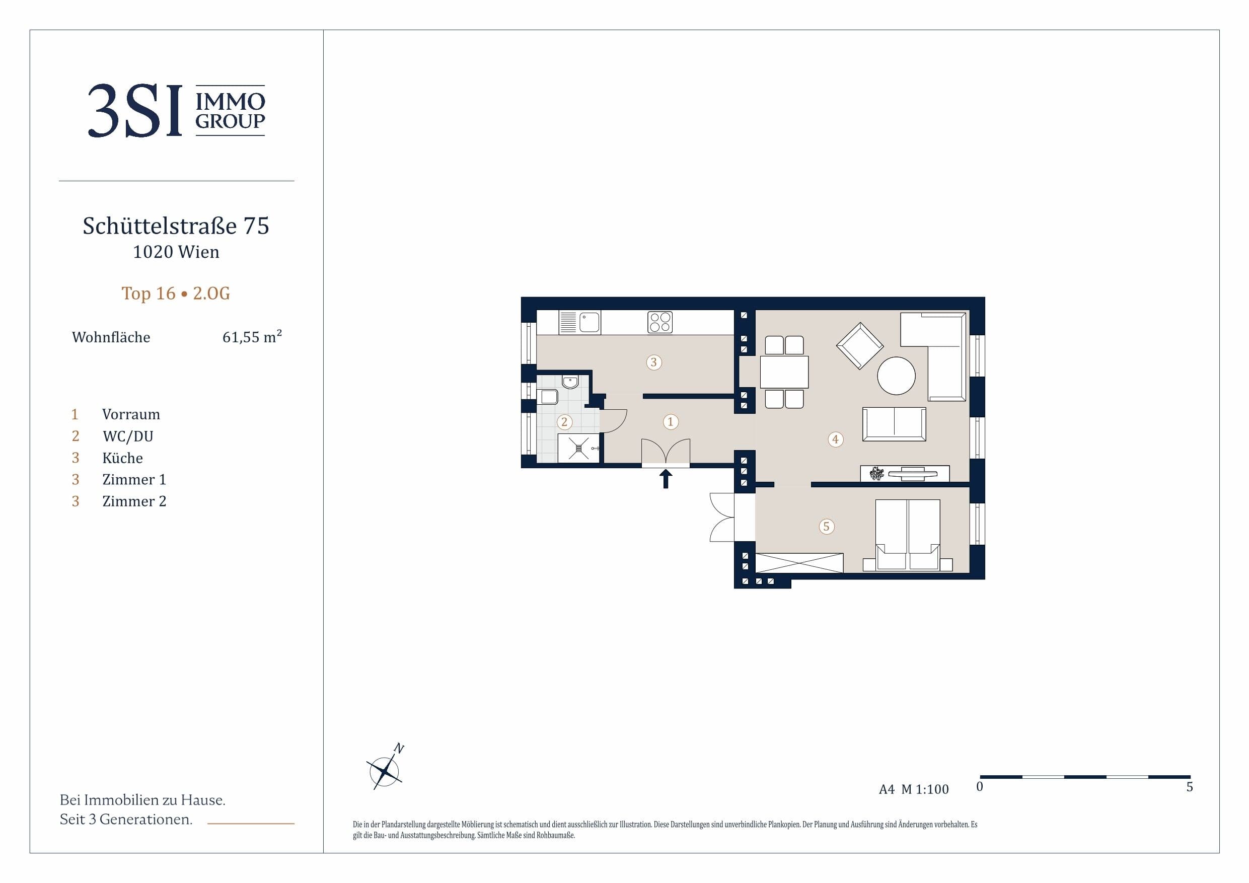 Grundriss Top 16 — Schüttelstraße 75 — 2 Zimmer — 57 m² — 2nd floor