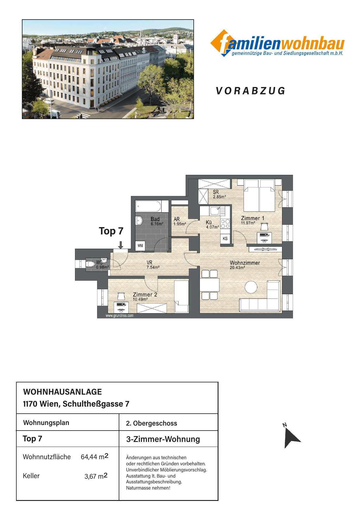 Grundriss Top 7 Schultheßgasse 7 — mein Zuhause in Dornbach — 3 Zimmer — 64,4 m² — 2nd floor