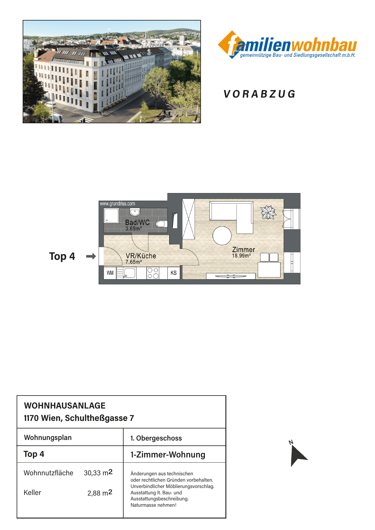 Grundriss Top 4 Schultheßgasse 7 — mein Zuhause in Dornbach — 1 Zimmer — 30,3 m² — 1st floor