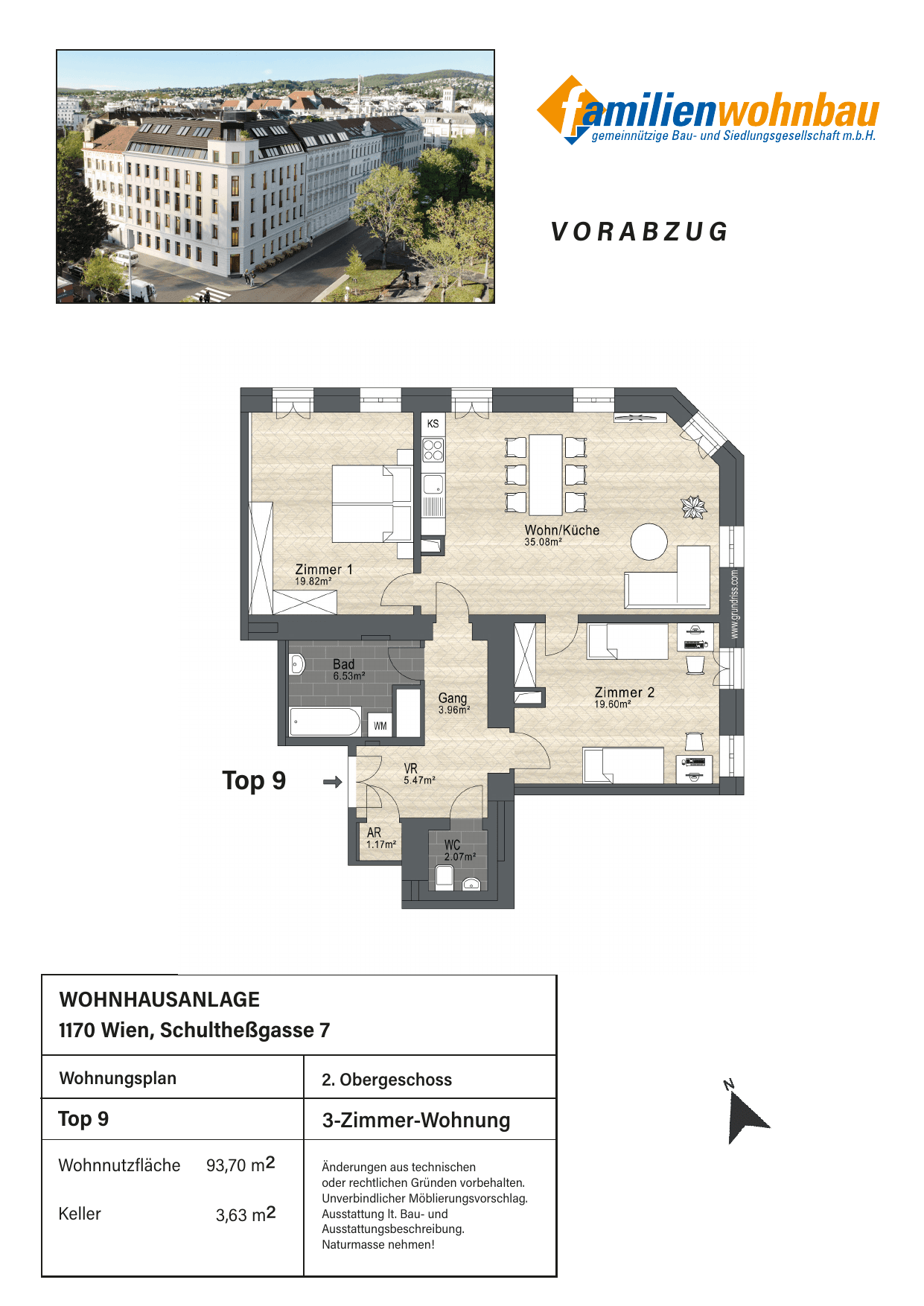 Grundriss Top 9 Schultheßgasse 7 — mein Zuhause in Dornbach — 3 Zimmer — 93,7 m² — 2nd floor