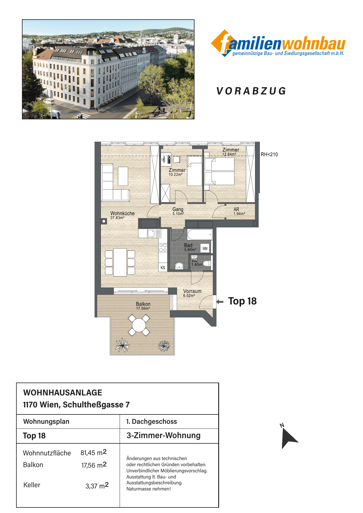 Grundriss Top 18 Schultheßgasse 7 — mein Zuhause in Dornbach — 3 Zimmer — 81,5 m² — Attic floor