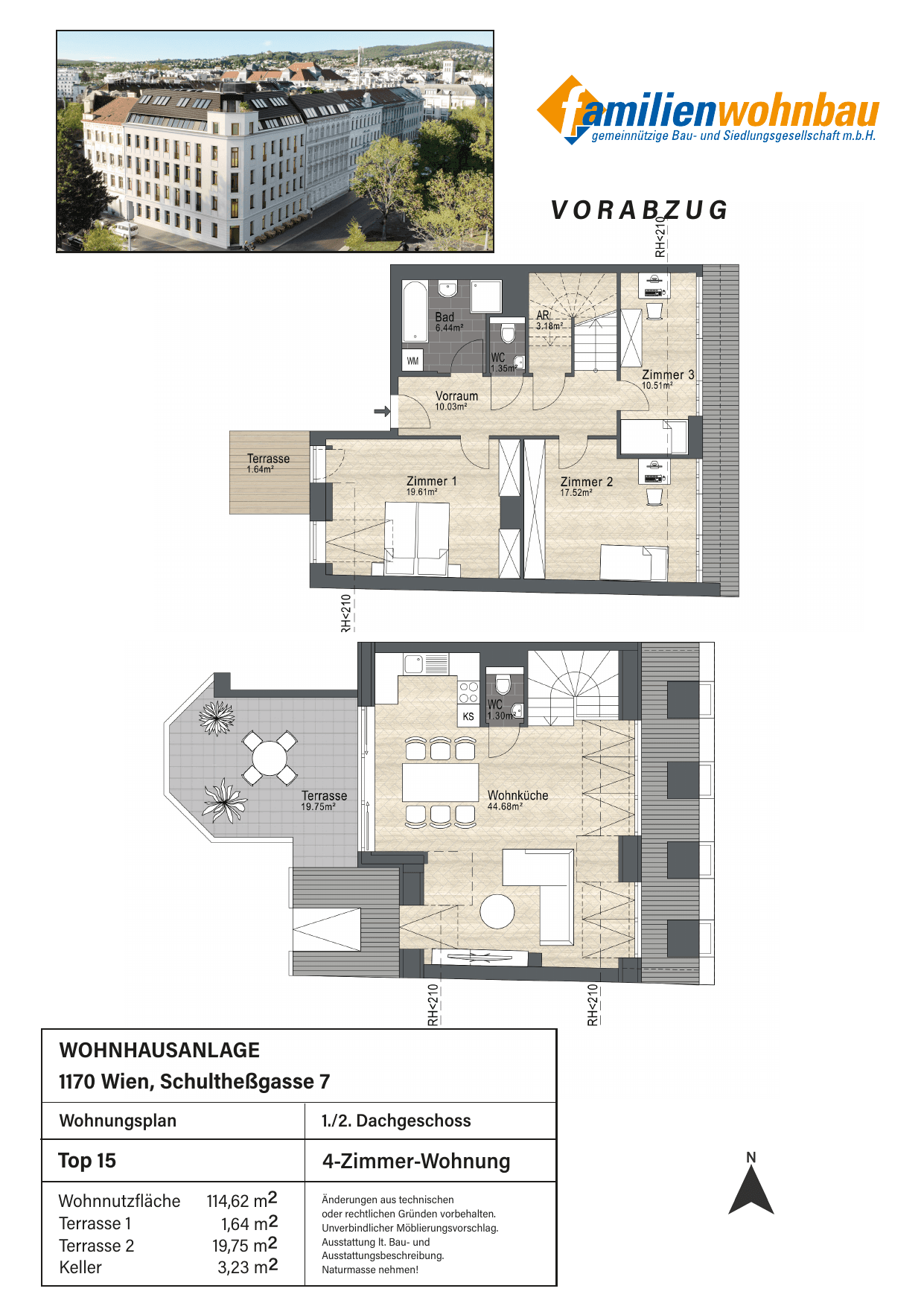 Grundriss Top 15 Schultheßgasse 7 — mein Zuhause in Dornbach — 4 Zimmer — 114,6 m² — Attic floor