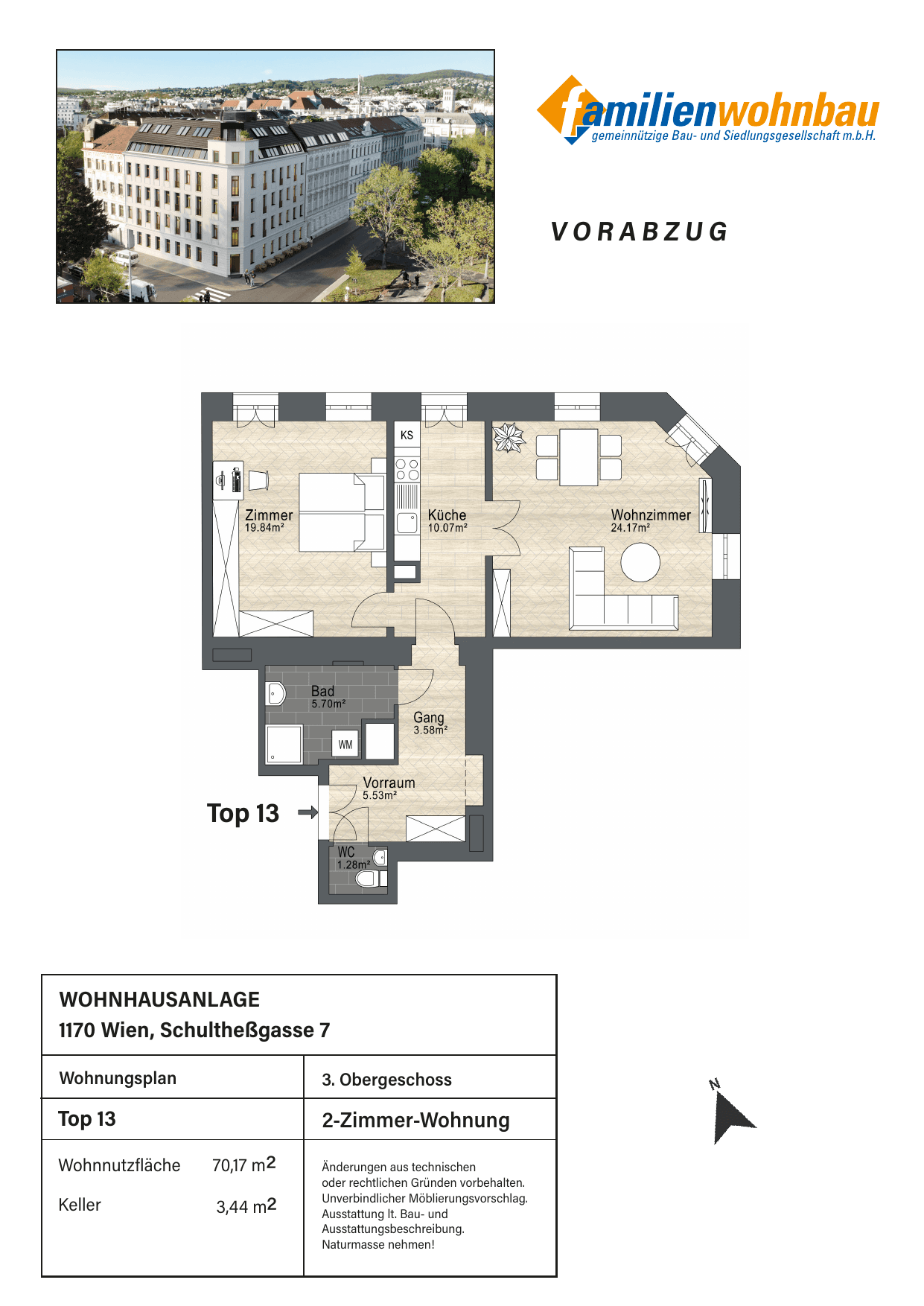 Grundriss Top 13 Schultheßgasse 7 — mein Zuhause in Dornbach — 3 Zimmer — 70,2 m² — 3rd floor