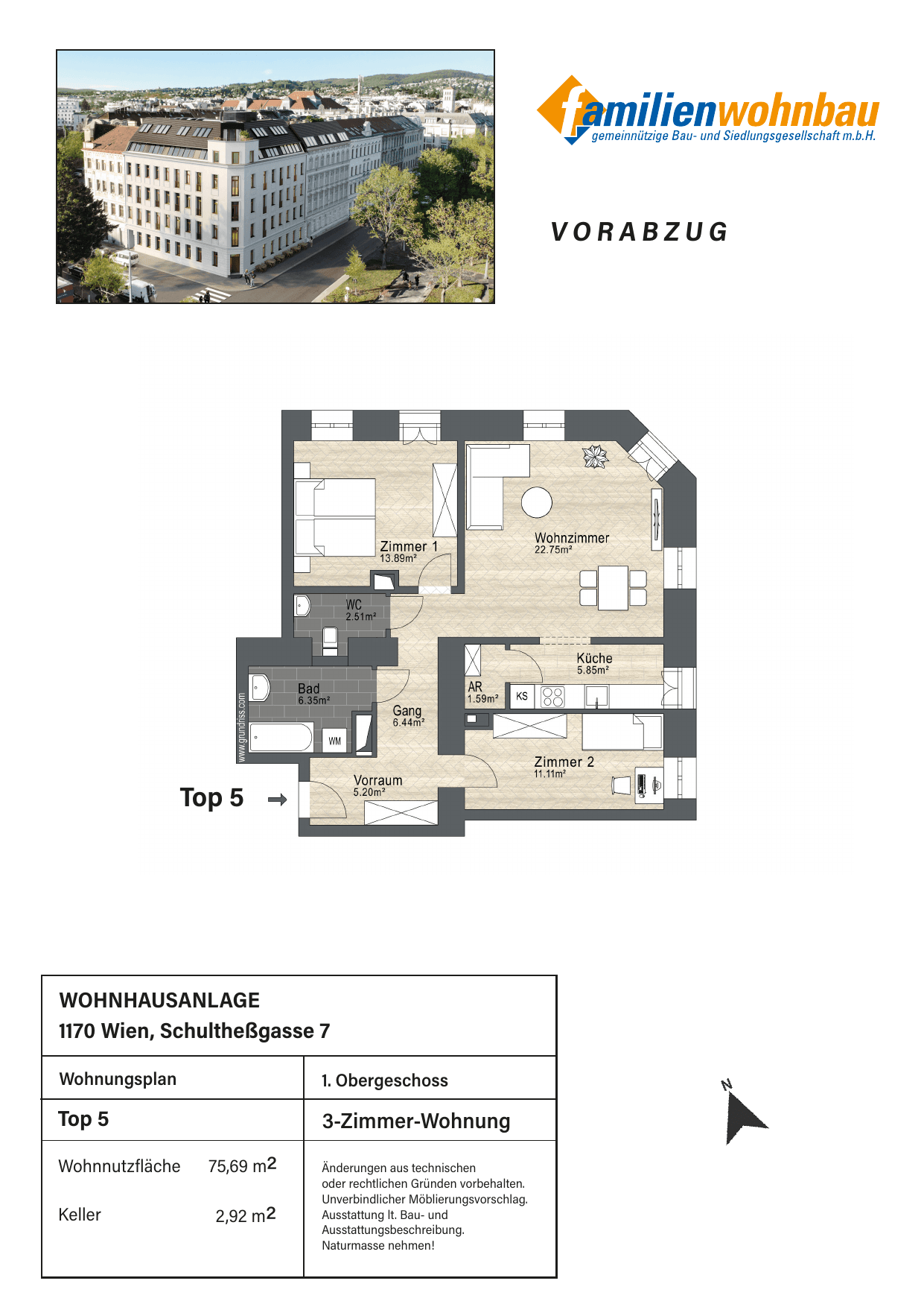 Grundriss Top 5 Schultheßgasse 7 — mein Zuhause in Dornbach — 3 Zimmer — 75,7 m² — 1st floor