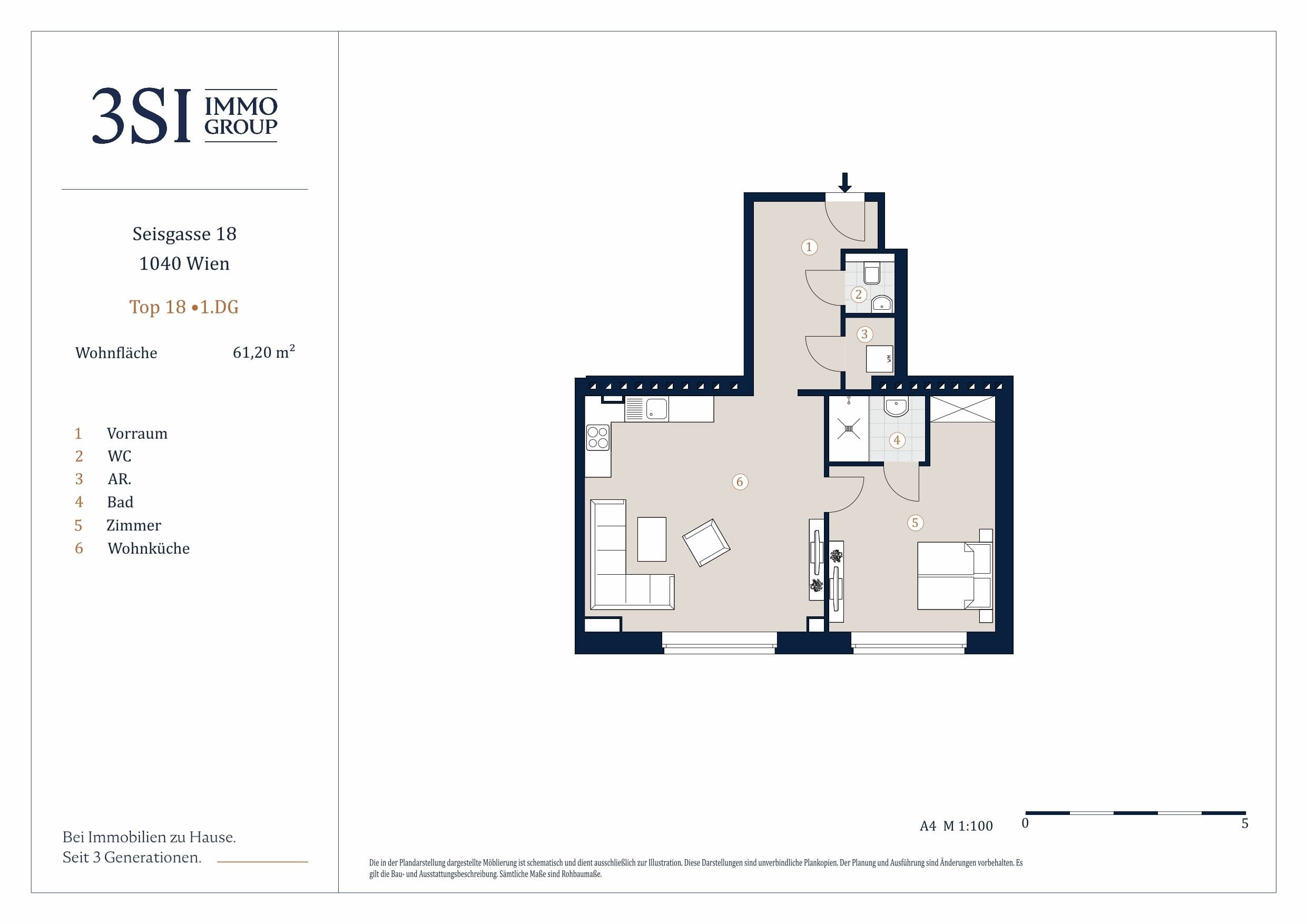Grundriss Top 18 — Seisgasse 18 — 2 Zimmer — 61,2 m² — 1st attic floor — Südost
