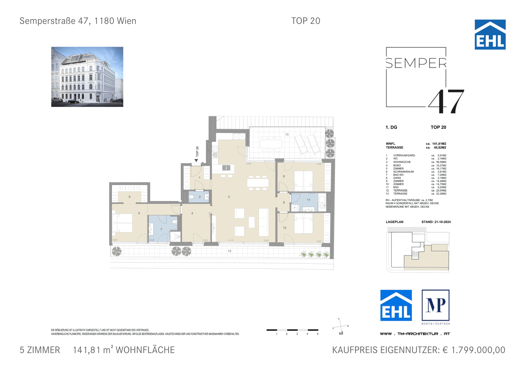Grundriss Top 20 — Semper 47 — 5 Zimmer — 141,8 m² — 1st attic floor — Nord, Süd — Grundriss 1/2