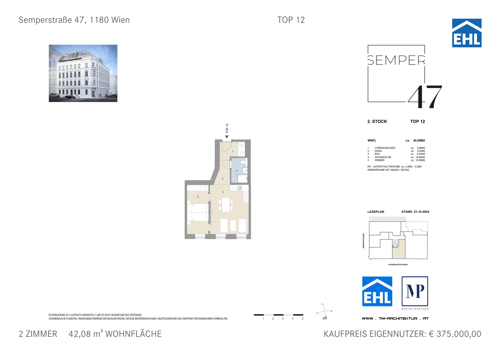 Grundriss Top 12 — Semper 47 — 2 Zimmer — 42,1 m² — 2nd floor — Nord