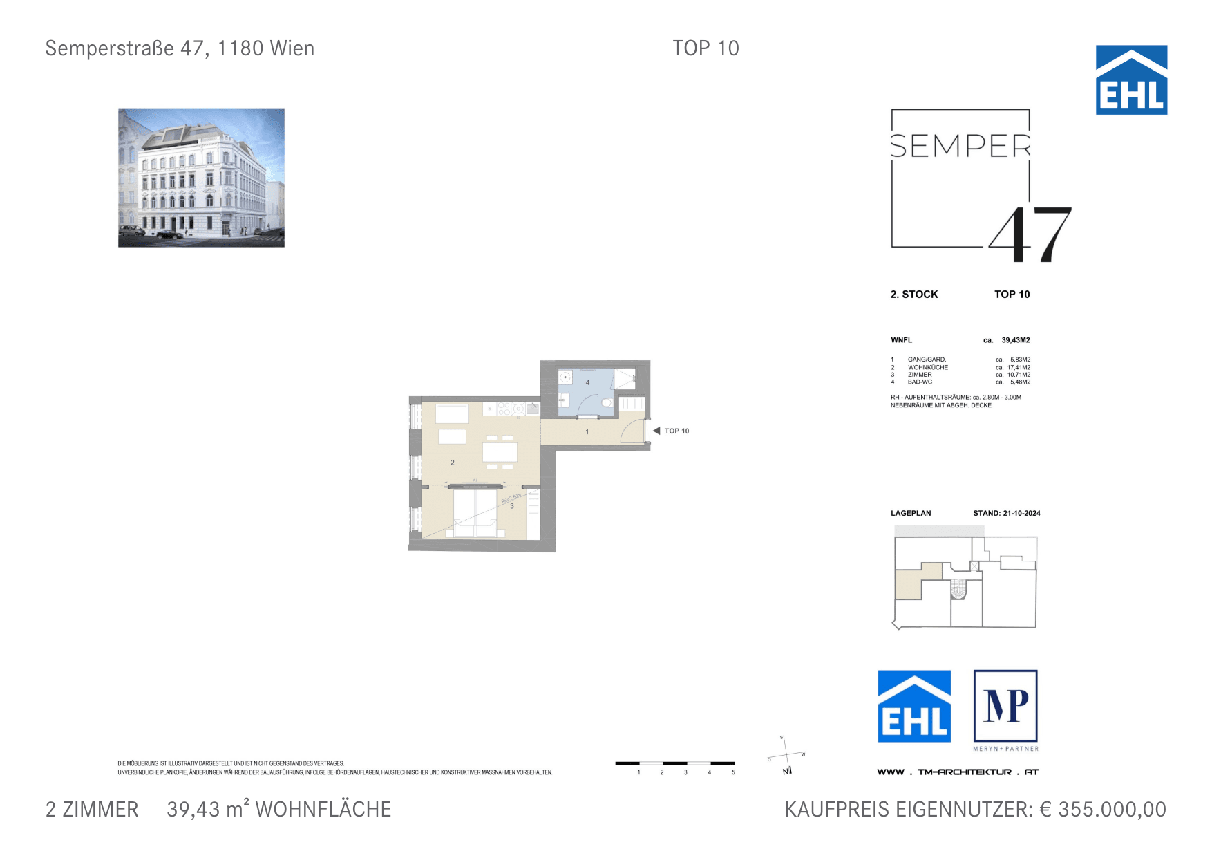 Grundriss Top 10 — Semper 47 — 2 Zimmer — 39,4 m² — 2nd floor — Ost
