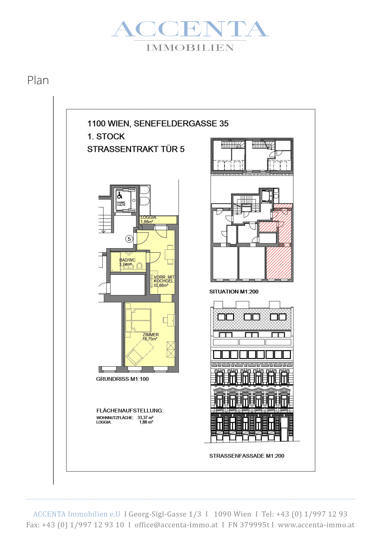 Grundriss Top 5 — Senefeldergasse 35 — 1 Zimmer — 33,4 m² — 1st floor